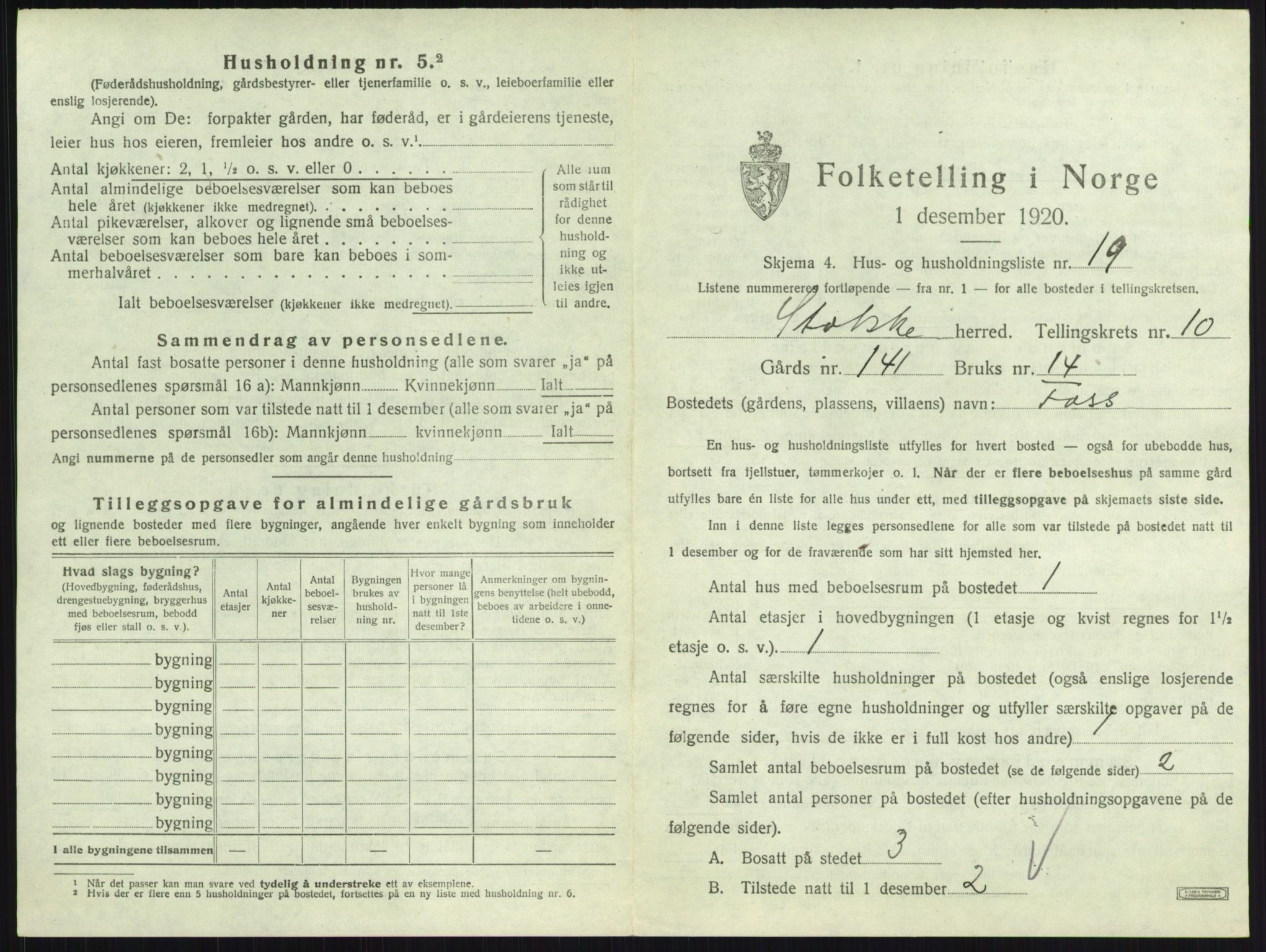 SAKO, 1920 census for Stokke, 1920, p. 1856