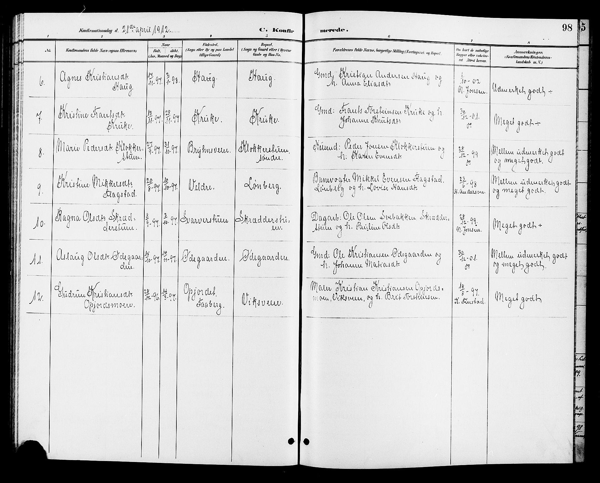 Øyer prestekontor, AV/SAH-PREST-084/H/Ha/Hab/L0005: Parish register (copy) no. 5, 1897-1913, p. 98