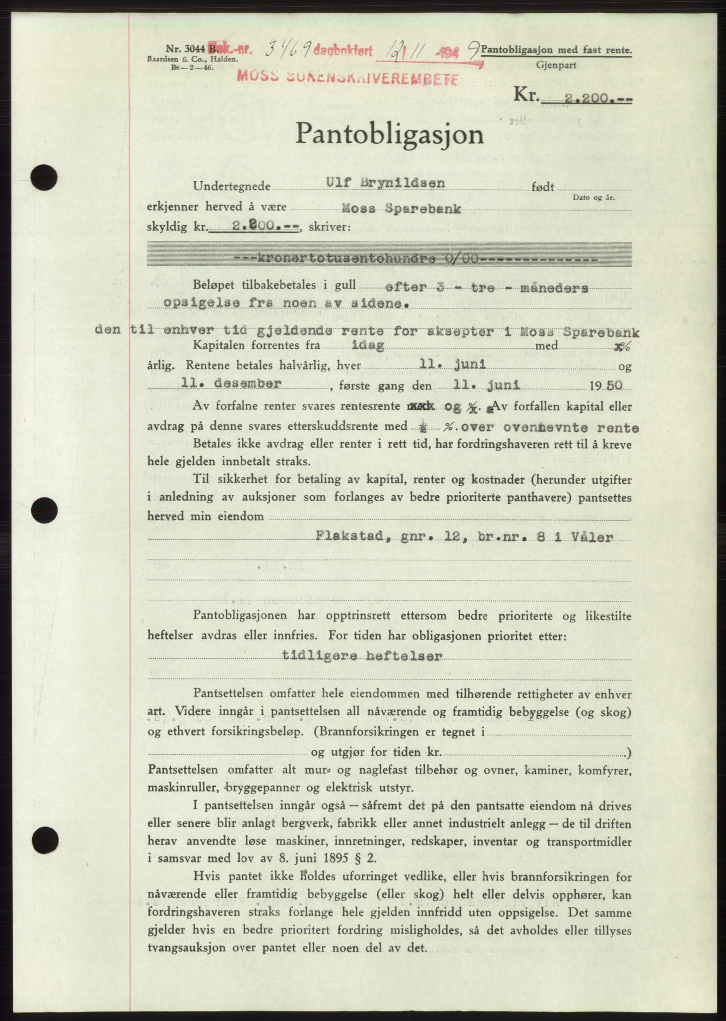 Moss sorenskriveri, SAO/A-10168: Mortgage book no. B23, 1949-1950, Diary no: : 3469/1949