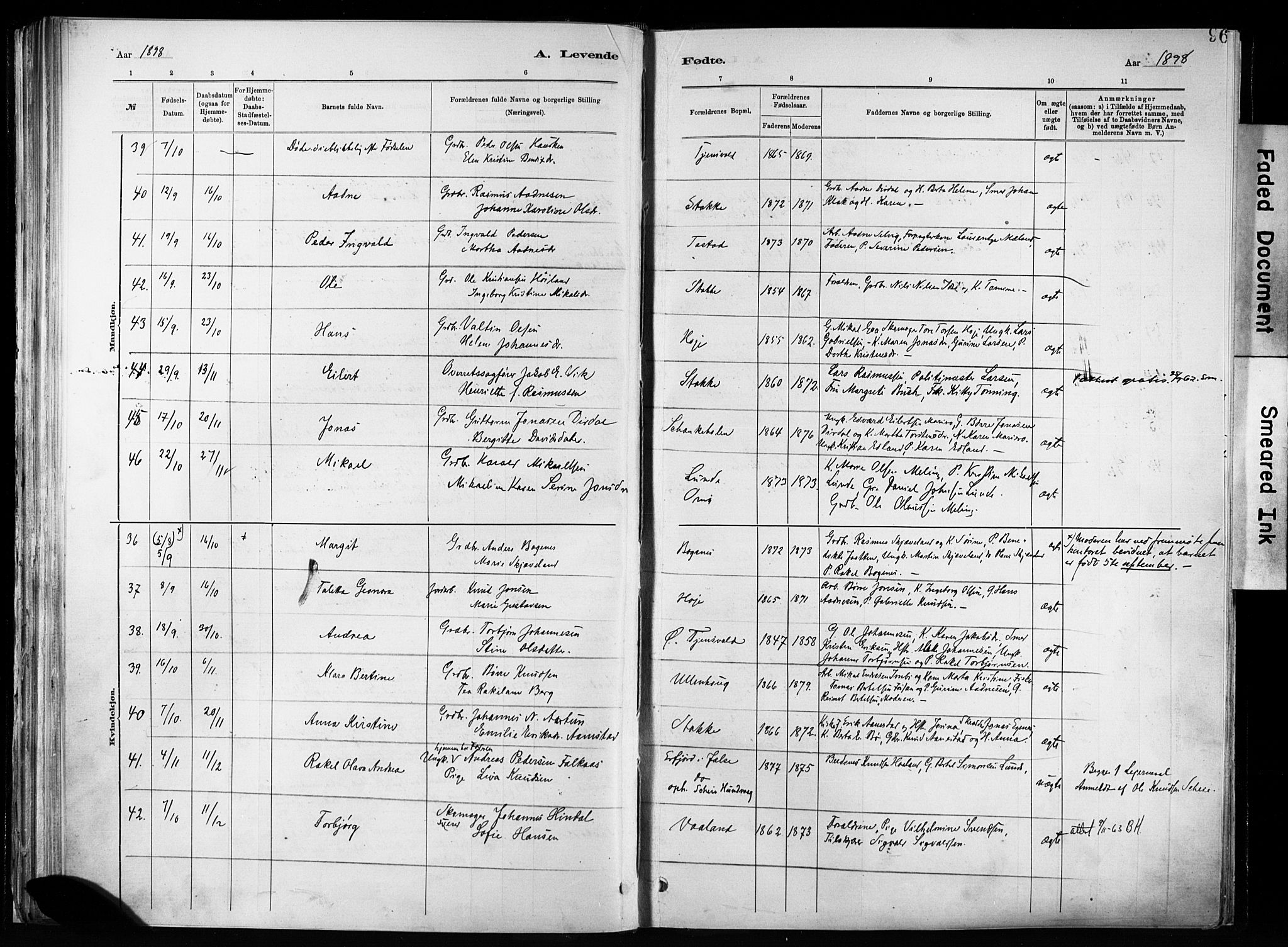 Hetland sokneprestkontor, SAST/A-101826/30/30BA/L0011: Parish register (official) no. A 11, 1884-1911, p. 96