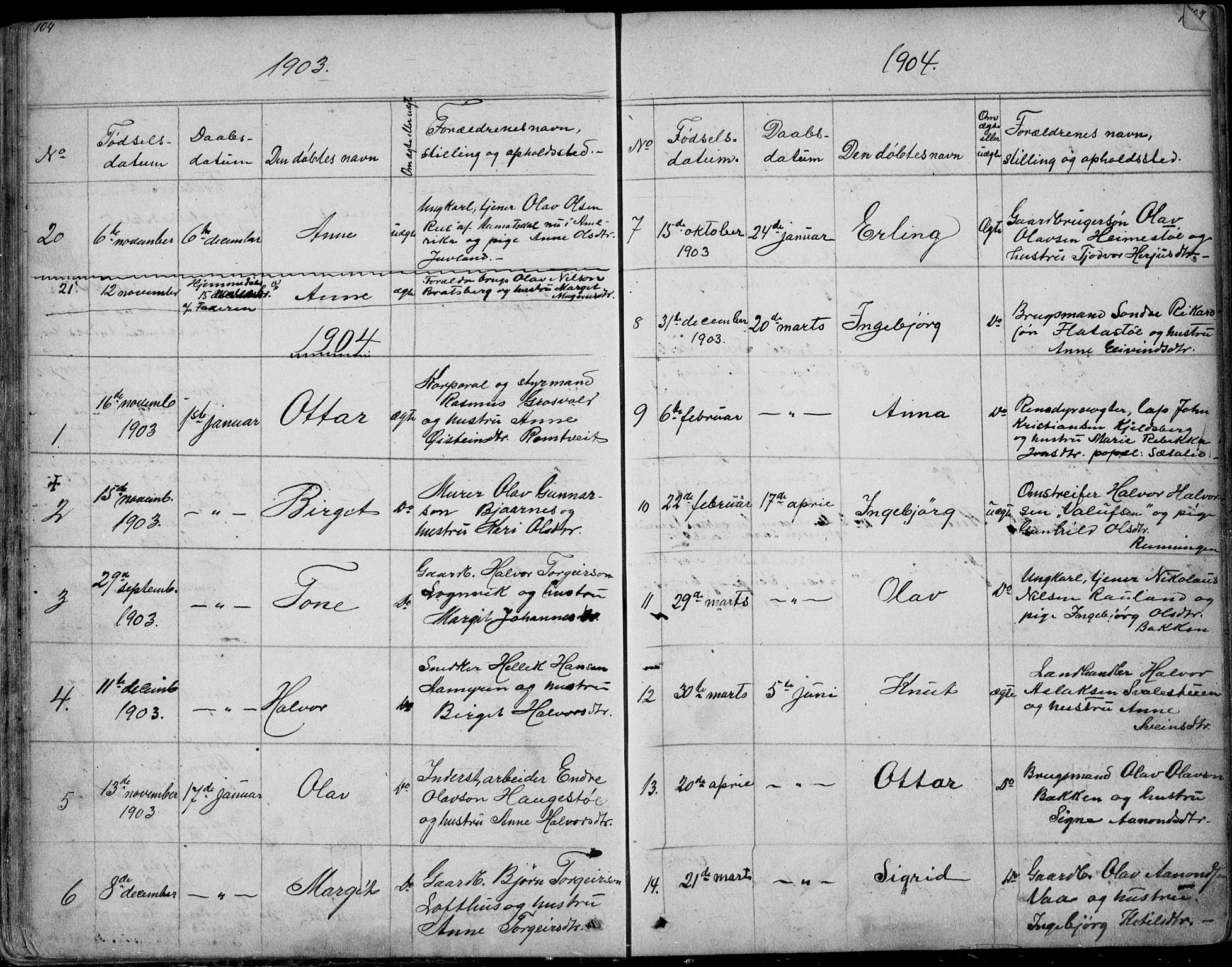 Rauland kirkebøker, AV/SAKO-A-292/G/Ga/L0002: Parish register (copy) no. I 2, 1849-1935, p. 104-105