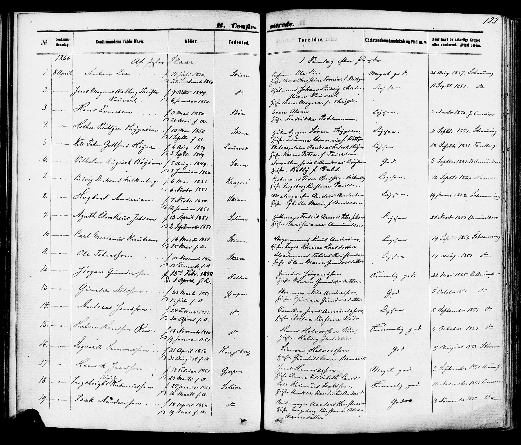 Skien kirkebøker, SAKO/A-302/F/Fa/L0008: Parish register (official) no. 8, 1866-1877, p. 122