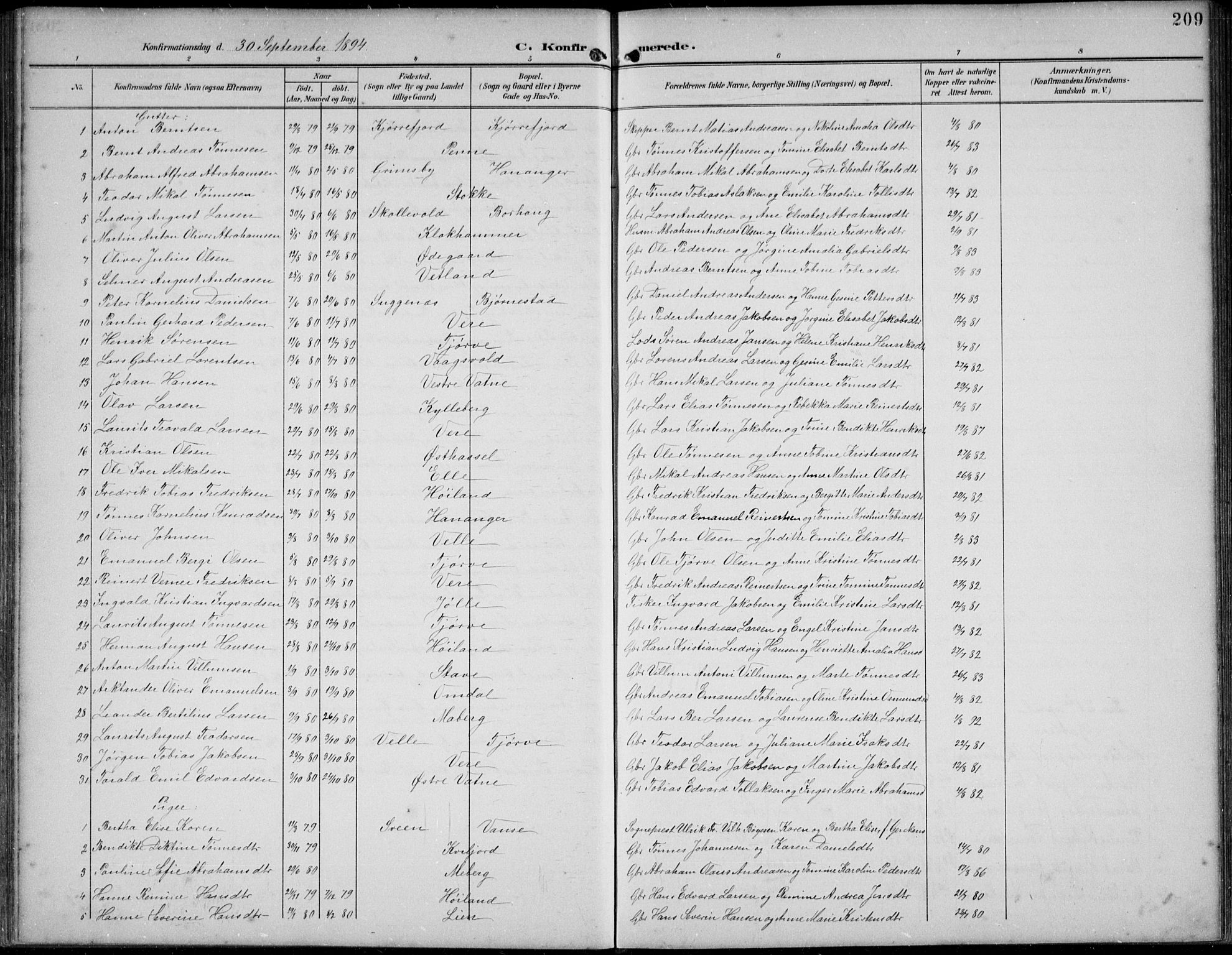 Lista sokneprestkontor, AV/SAK-1111-0027/F/Fb/L0005: Parish register (copy) no. B 5, 1892-1923, p. 209