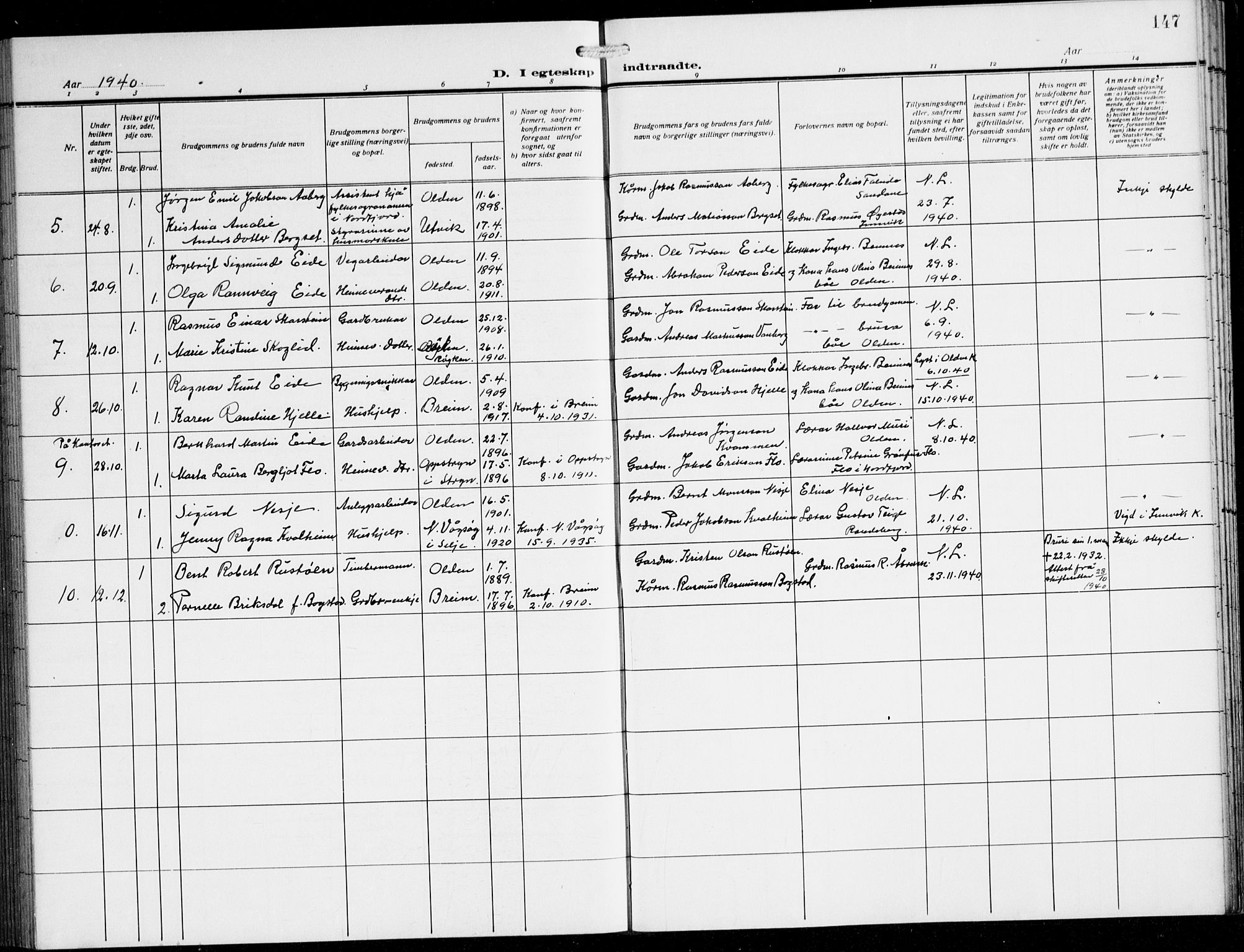 Innvik sokneprestembete, AV/SAB-A-80501: Parish register (copy) no. B 5, 1915-1943, p. 147