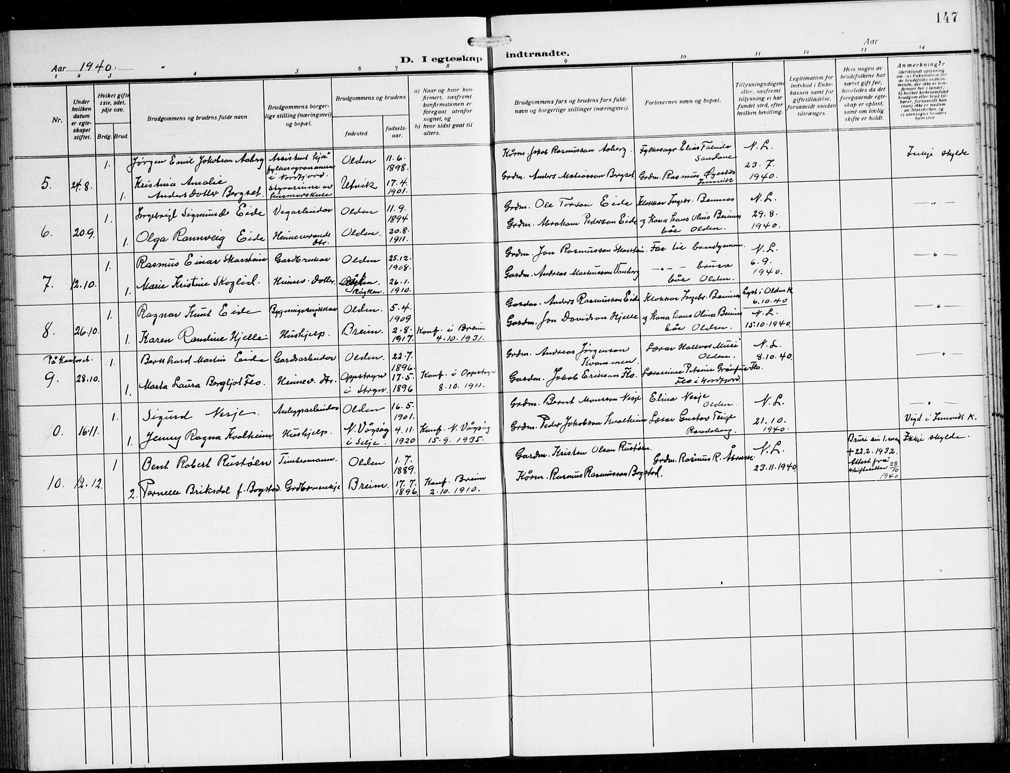 Innvik sokneprestembete, AV/SAB-A-80501: Parish register (copy) no. B 5, 1915-1943, p. 147