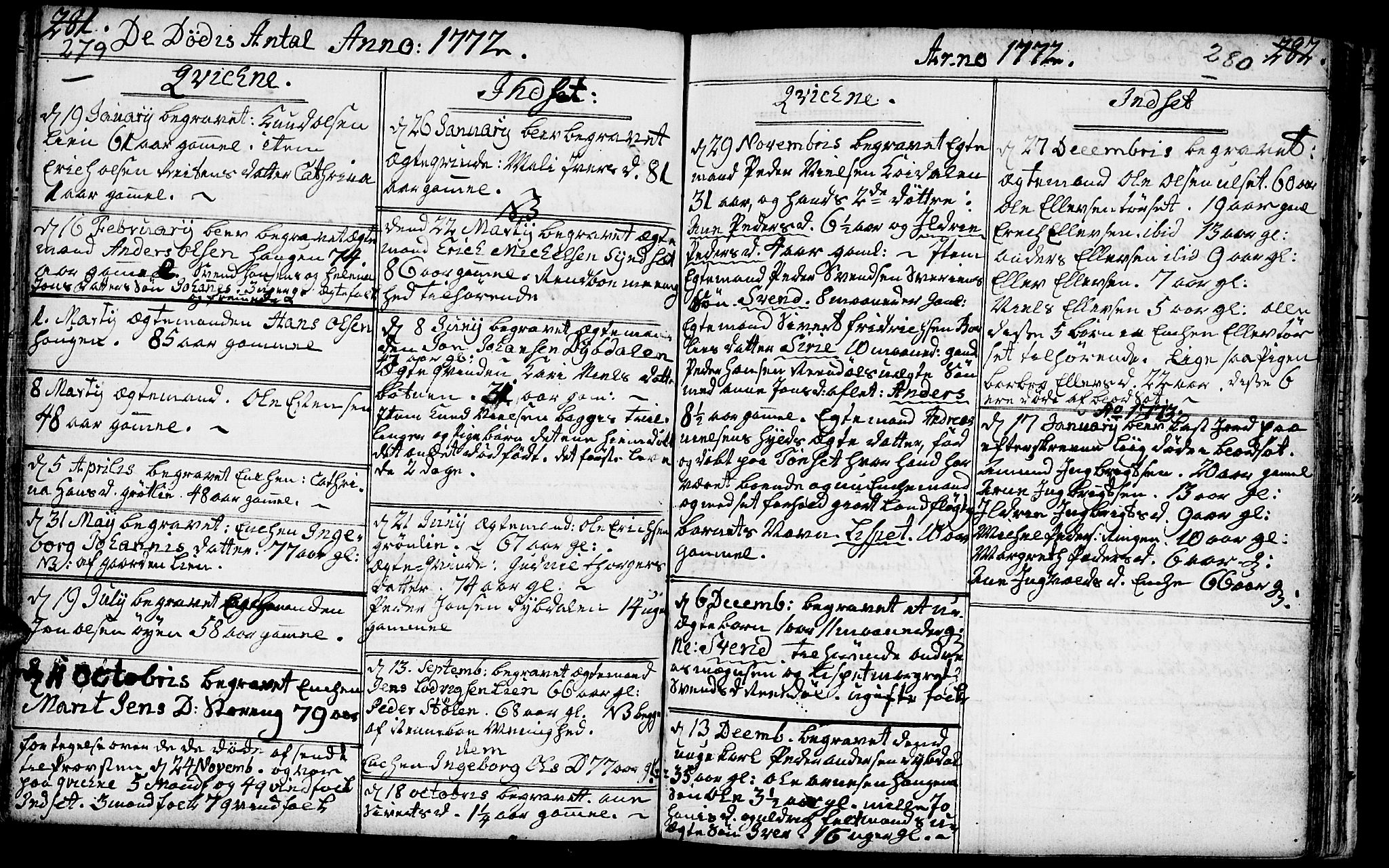 Kvikne prestekontor, SAH/PREST-064/H/Ha/Haa/L0002: Parish register (official) no. 2, 1764-1784, p. 279-280