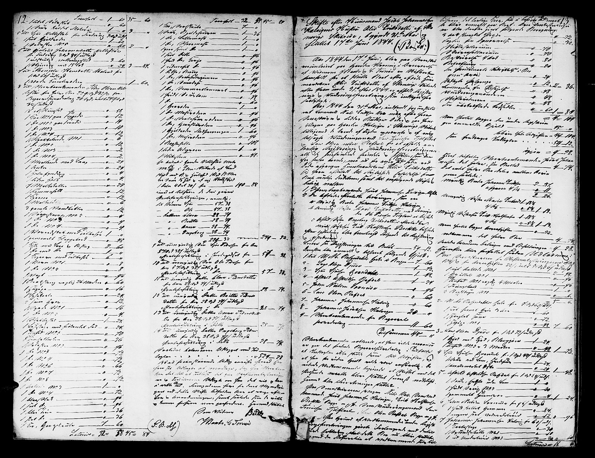 Sunnhordland sorenskrivar, AV/SAB-A-2401/1/H/Ha/Hae/L0004: Skifteprotokollar. Skånevik, Etne, Fjelberg og Kvinnherad. Register i protokoll, 1844-1859, p. 12-13