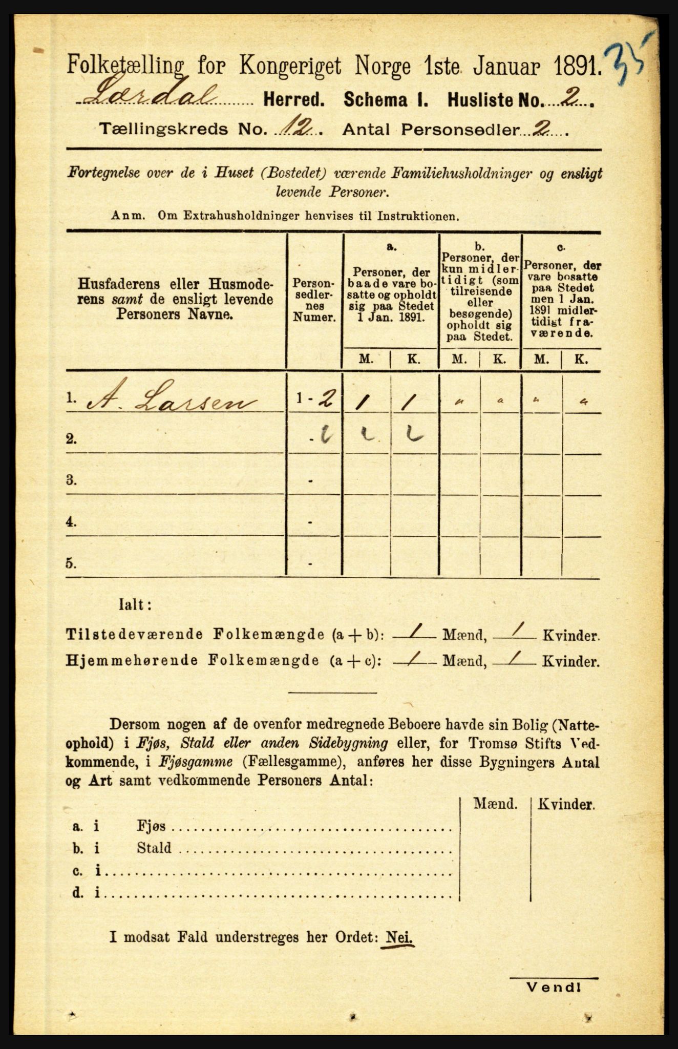 RA, 1891 census for 1422 Lærdal, 1891, p. 2520