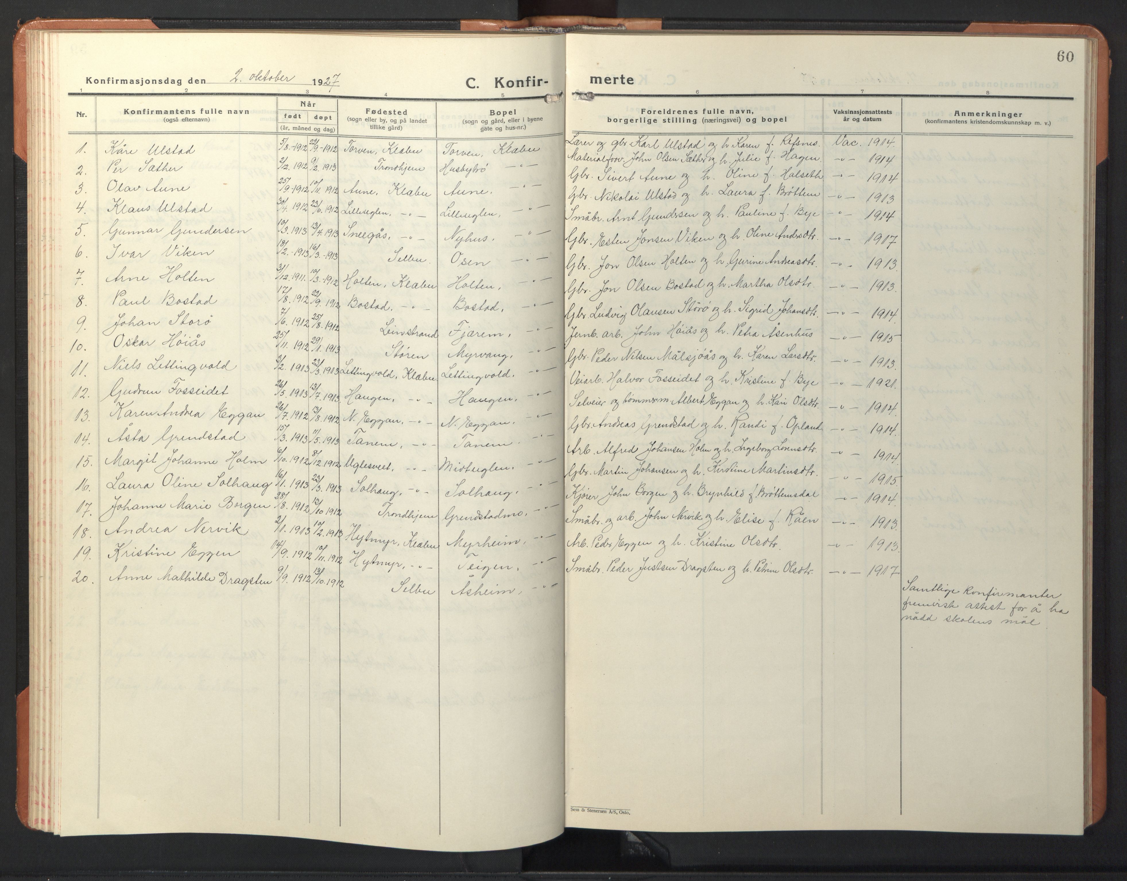Ministerialprotokoller, klokkerbøker og fødselsregistre - Sør-Trøndelag, SAT/A-1456/618/L0454: Parish register (copy) no. 618C05, 1926-1946, p. 60