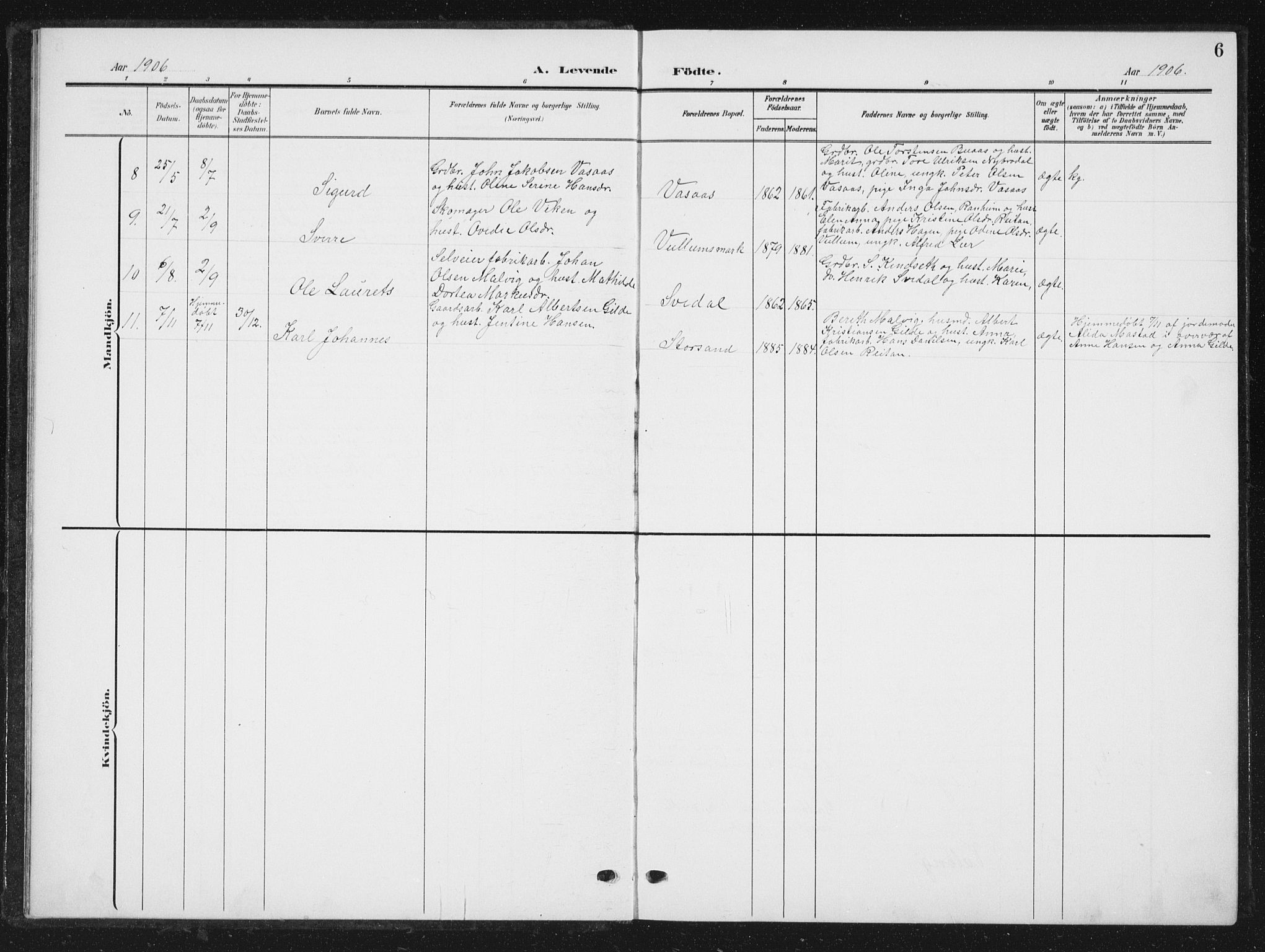 Ministerialprotokoller, klokkerbøker og fødselsregistre - Sør-Trøndelag, SAT/A-1456/616/L0424: Parish register (copy) no. 616C07, 1904-1940, p. 6