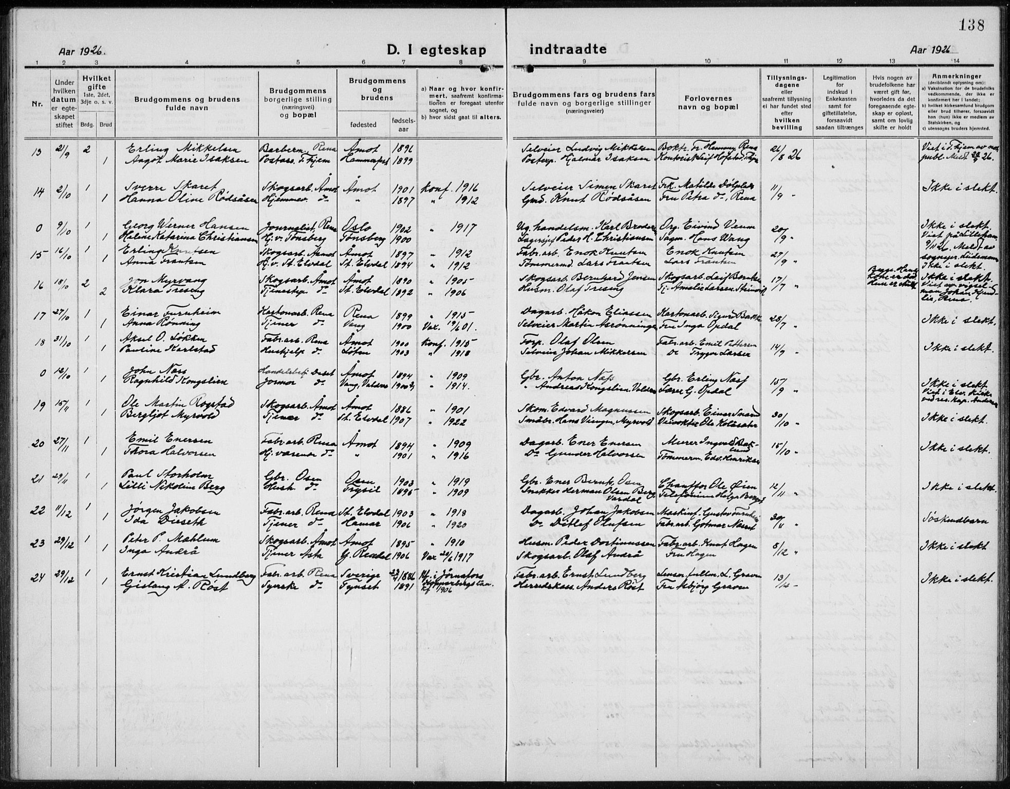 Åmot prestekontor, Hedmark, SAH/PREST-056/H/Ha/Hab/L0005: Parish register (copy) no. 5, 1921-1934, p. 138