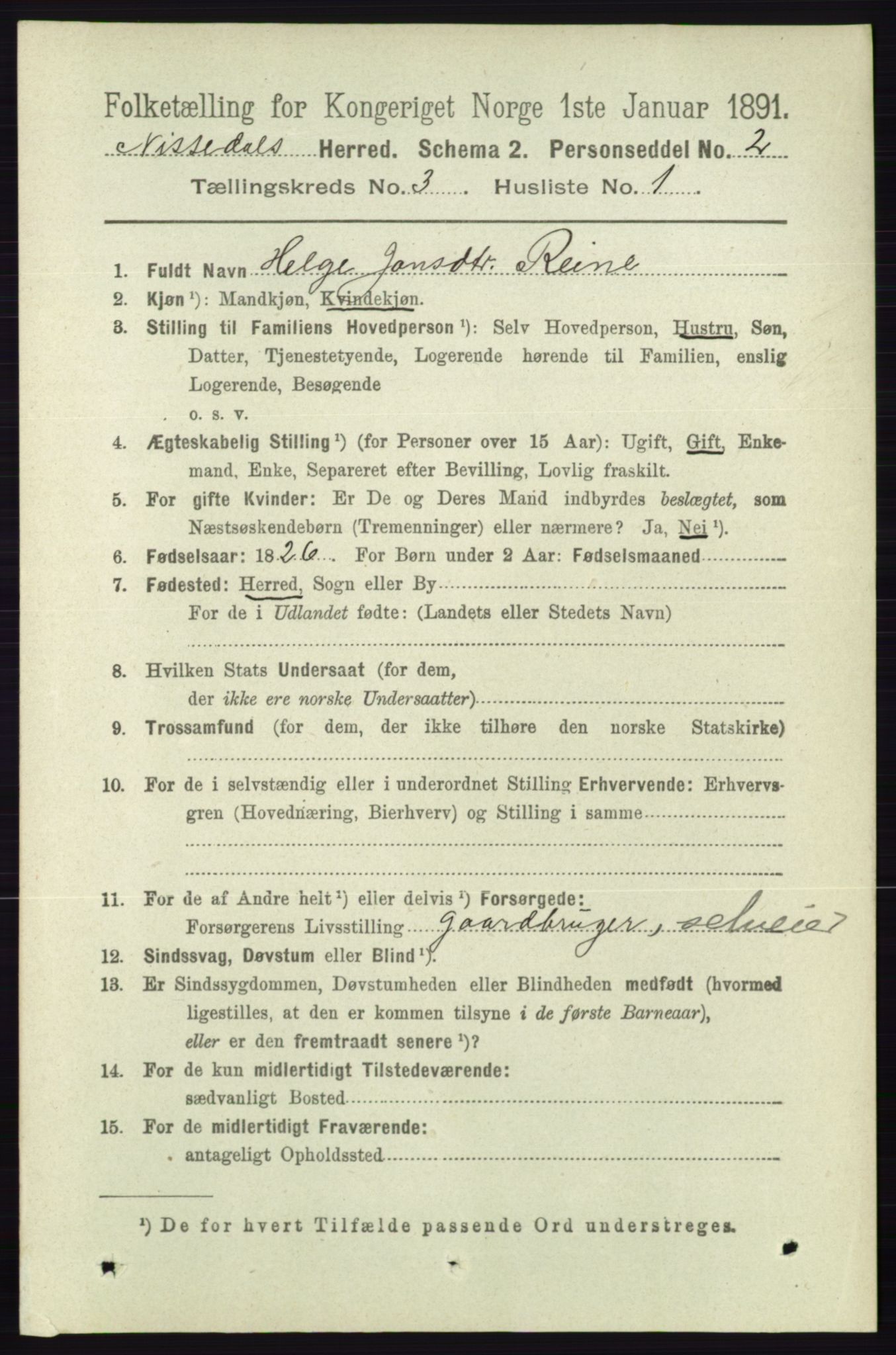 RA, 1891 census for 0830 Nissedal, 1891, p. 634