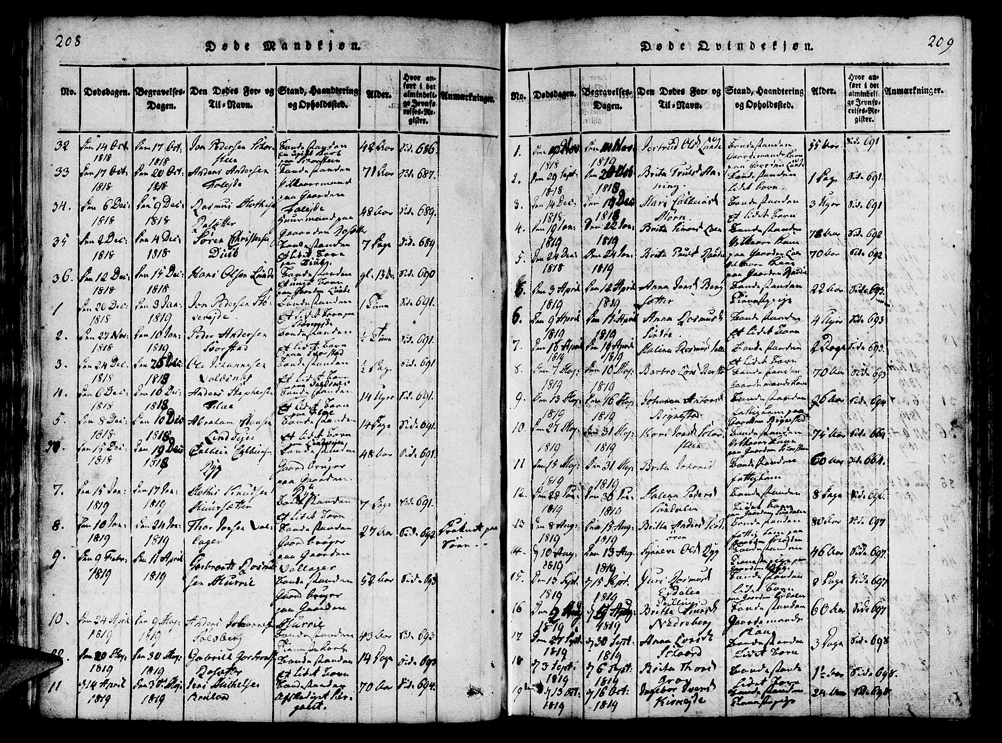 Innvik sokneprestembete, AV/SAB-A-80501: Parish register (official) no. A 2, 1816-1821, p. 208-209