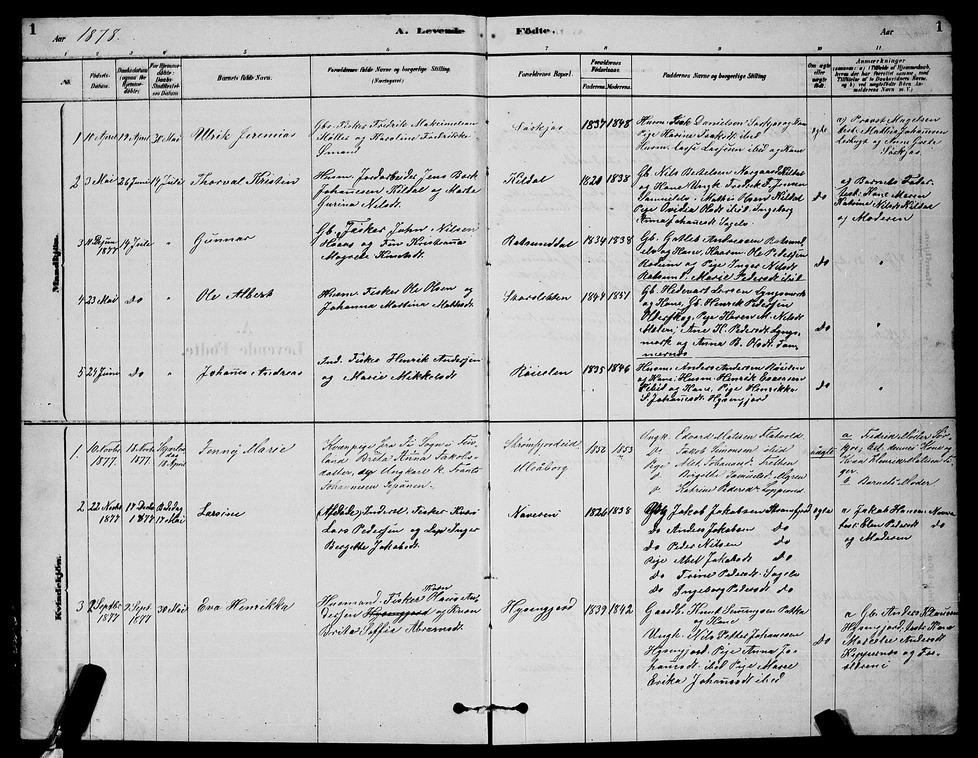 Skjervøy sokneprestkontor, AV/SATØ-S-1300/H/Ha/Hab/L0020klokker: Parish register (copy) no. 20, 1878-1892, p. 1