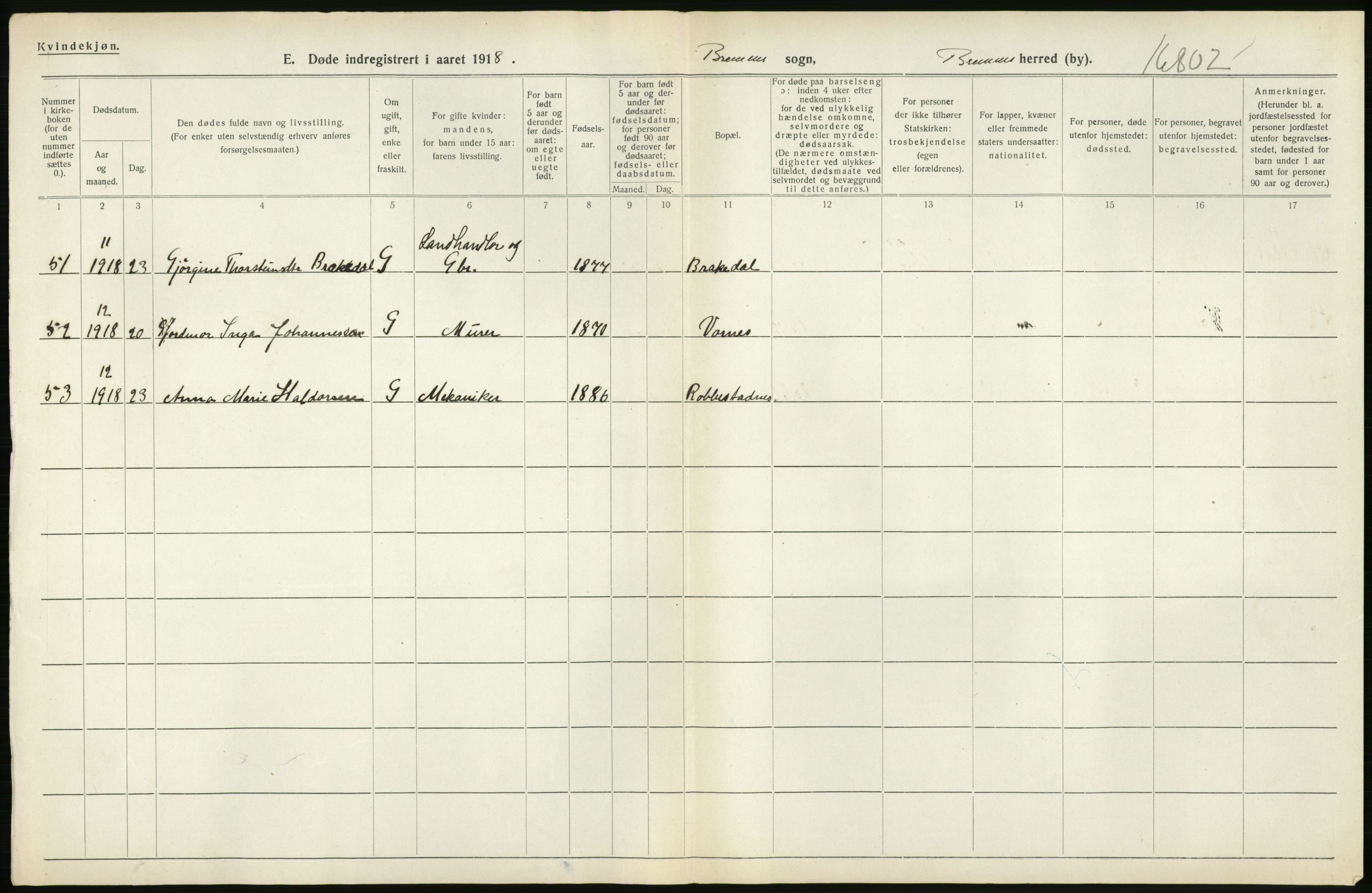 Statistisk sentralbyrå, Sosiodemografiske emner, Befolkning, AV/RA-S-2228/D/Df/Dfb/Dfbh/L0036: Hordaland fylke: Døde., 1918, p. 408