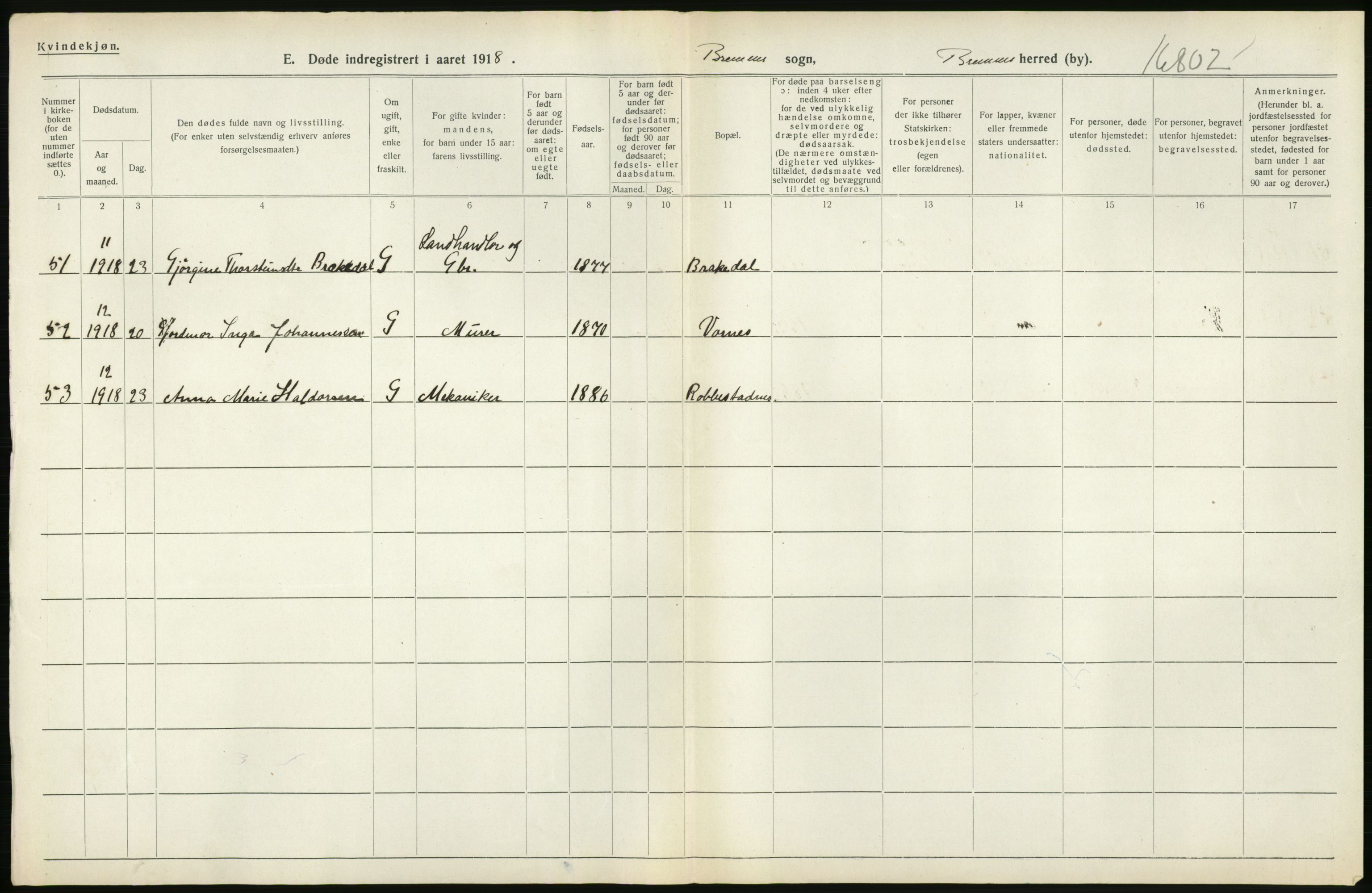 Statistisk sentralbyrå, Sosiodemografiske emner, Befolkning, RA/S-2228/D/Df/Dfb/Dfbh/L0036: Hordaland fylke: Døde., 1918, p. 408