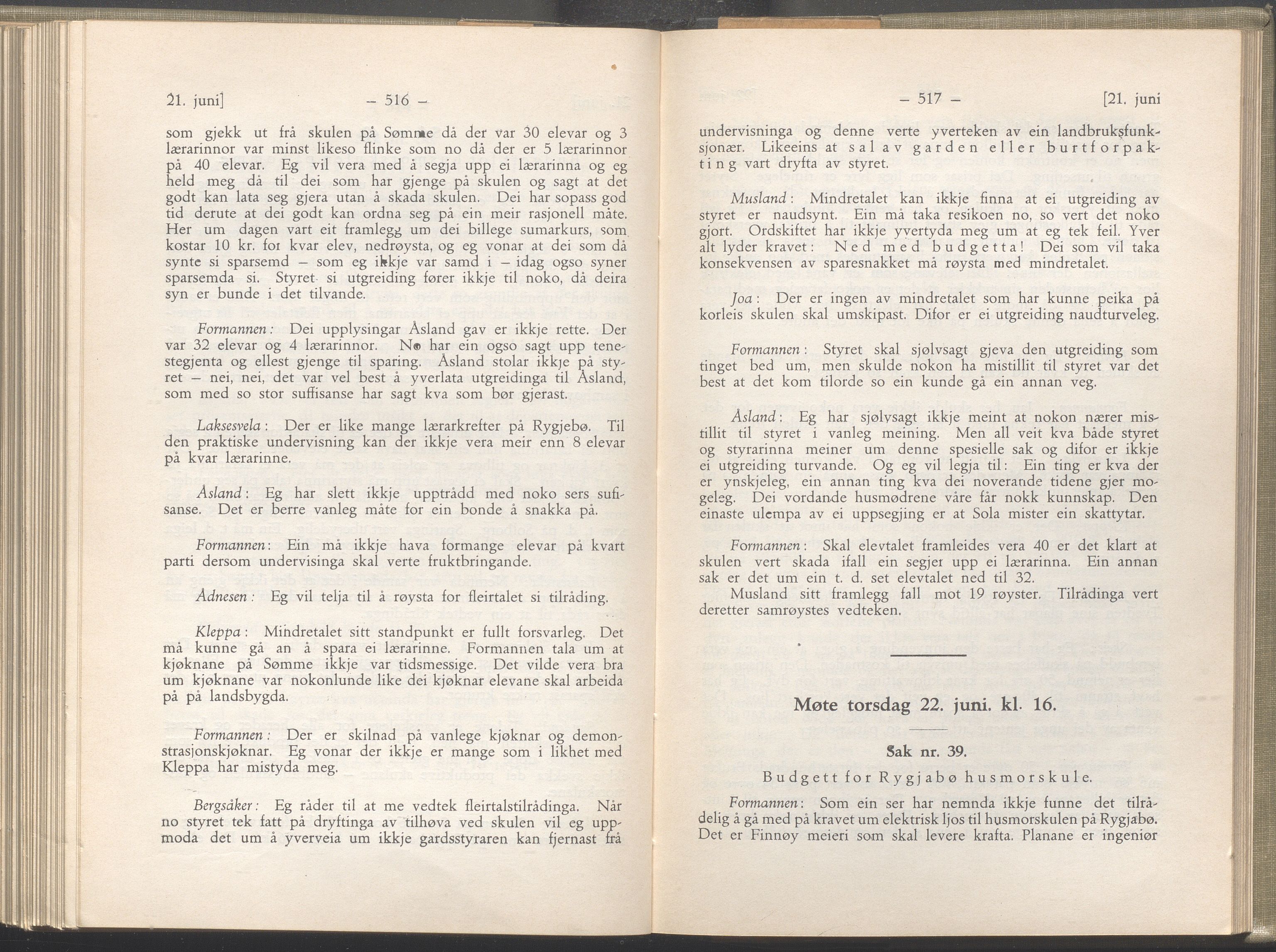 Rogaland fylkeskommune - Fylkesrådmannen , IKAR/A-900/A/Aa/Aaa/L0052: Møtebok , 1933, p. 516-517