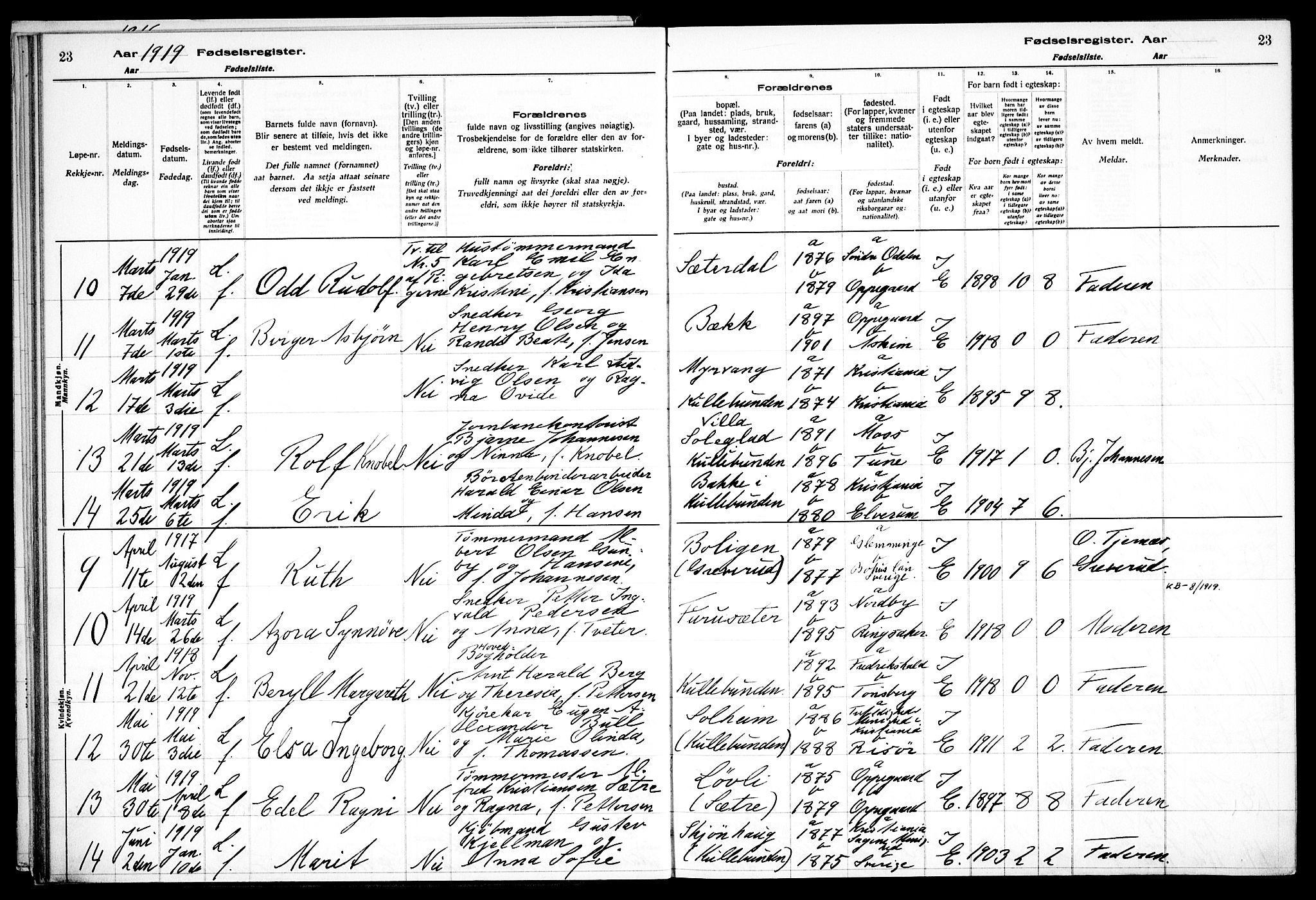 Nesodden prestekontor Kirkebøker, AV/SAO-A-10013/J/Jb/L0001: Birth register no. II 1, 1916-1933, p. 23