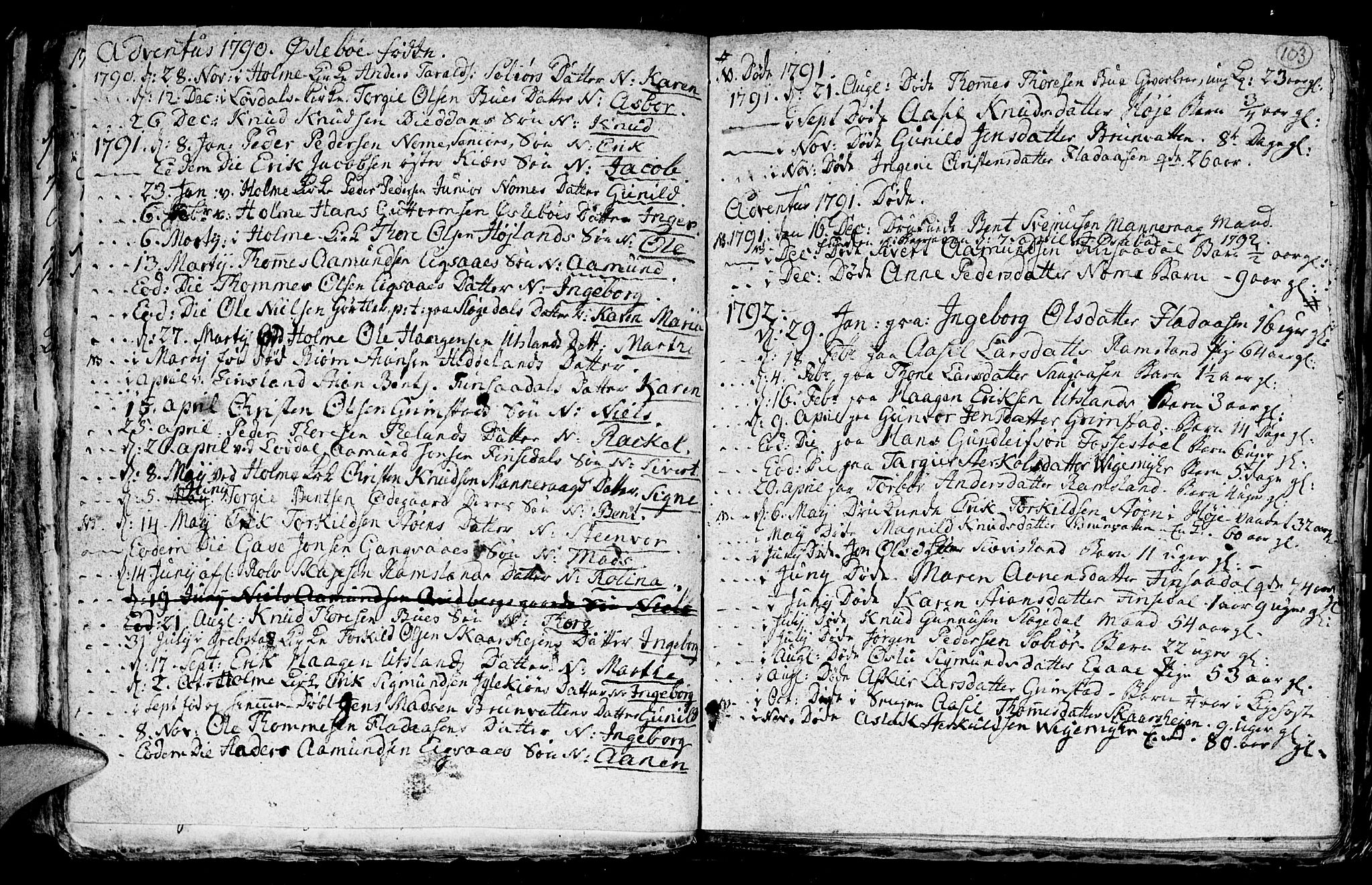 Holum sokneprestkontor, AV/SAK-1111-0022/F/Fb/Fba/L0001: Parish register (copy) no. B 1 /2, 1770-1802, p. 103