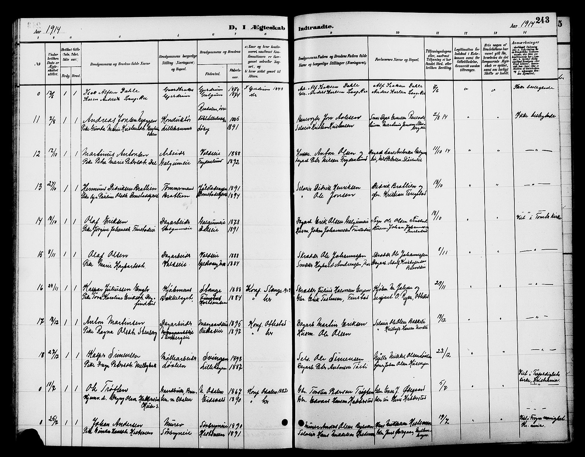Romedal prestekontor, SAH/PREST-004/L/L0012: Parish register (copy) no. 12, 1896-1914, p. 243