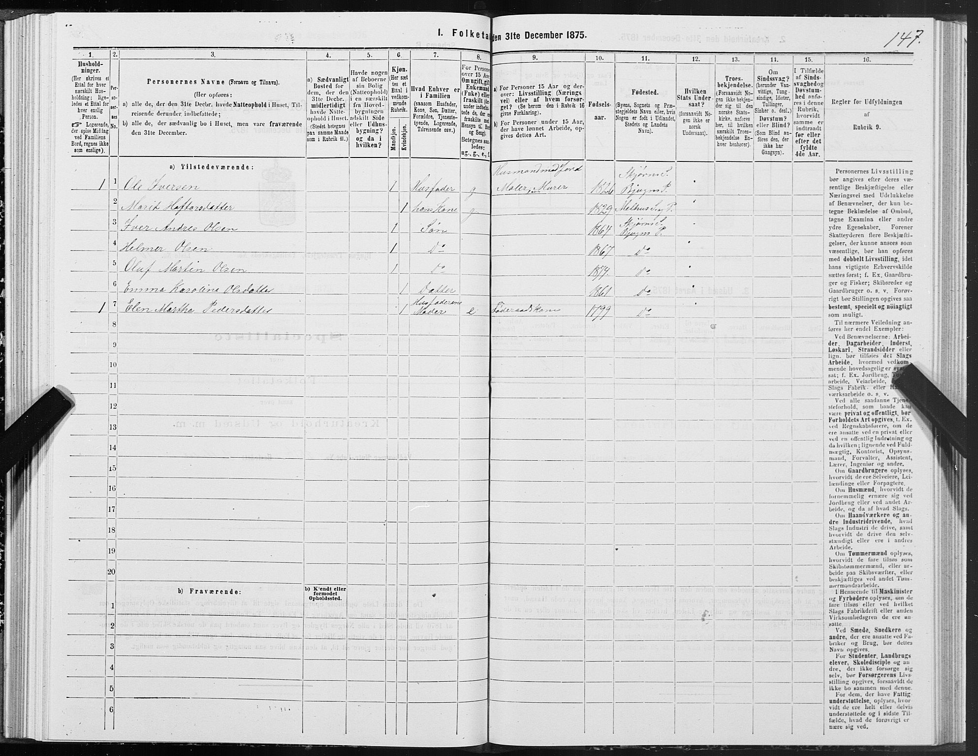 SAT, 1875 census for 1627P Bjugn, 1875, p. 3147