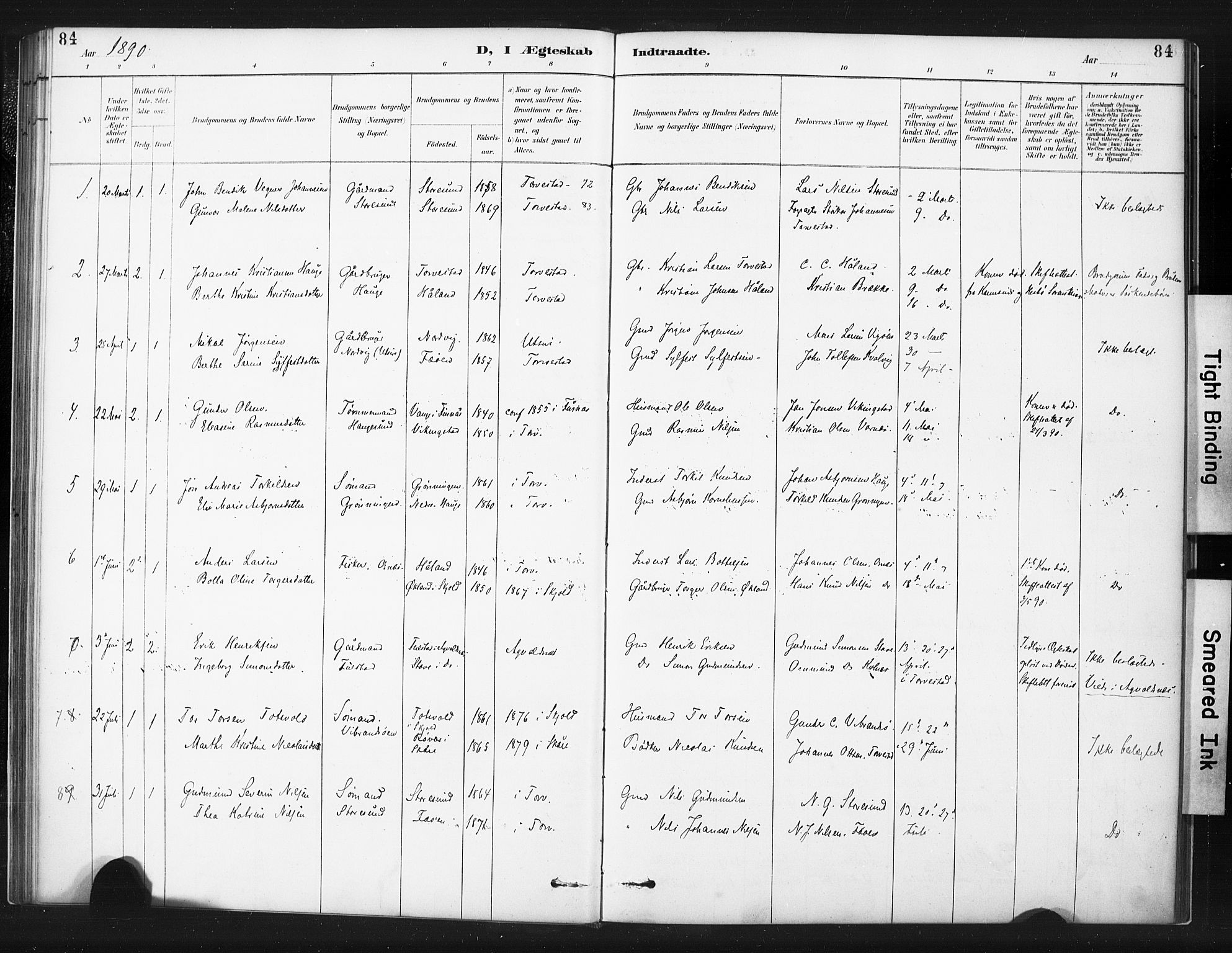 Torvastad sokneprestkontor, AV/SAST-A -101857/H/Ha/Haa/L0015: Parish register (official) no. A 14, 1888-1899, p. 84