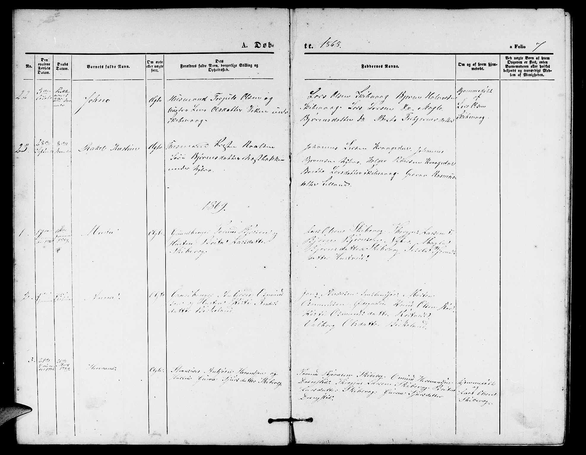 Vikedal sokneprestkontor, SAST/A-101840/01/V: Parish register (copy) no. B 4, 1868-1890, p. 7