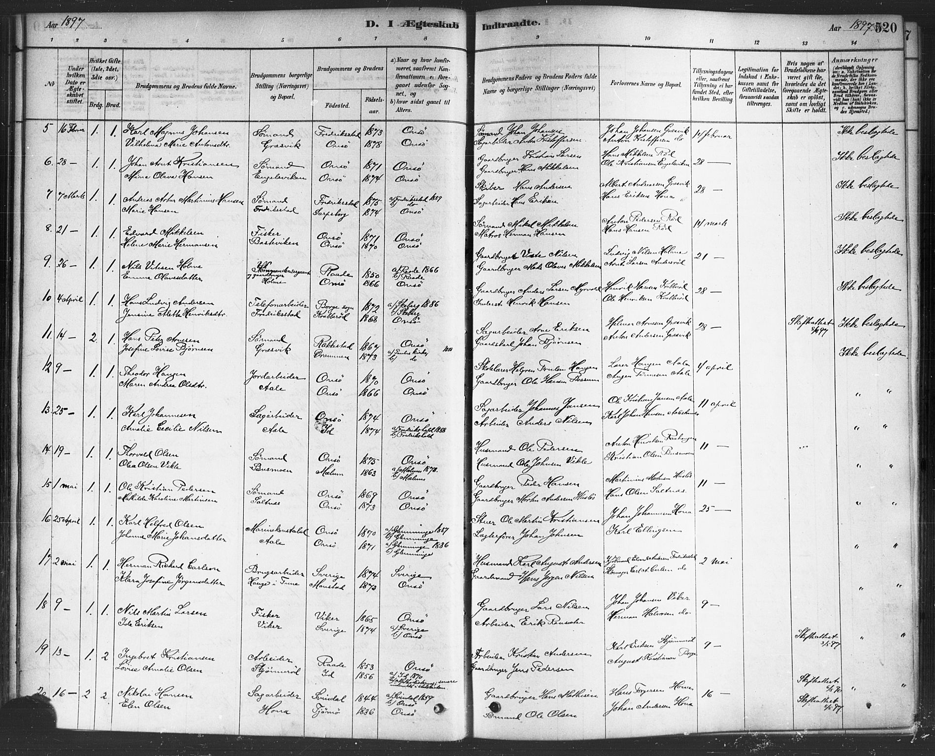 Onsøy prestekontor Kirkebøker, SAO/A-10914/F/Fa/L0006: Parish register (official) no. I 6, 1878-1898, p. 520