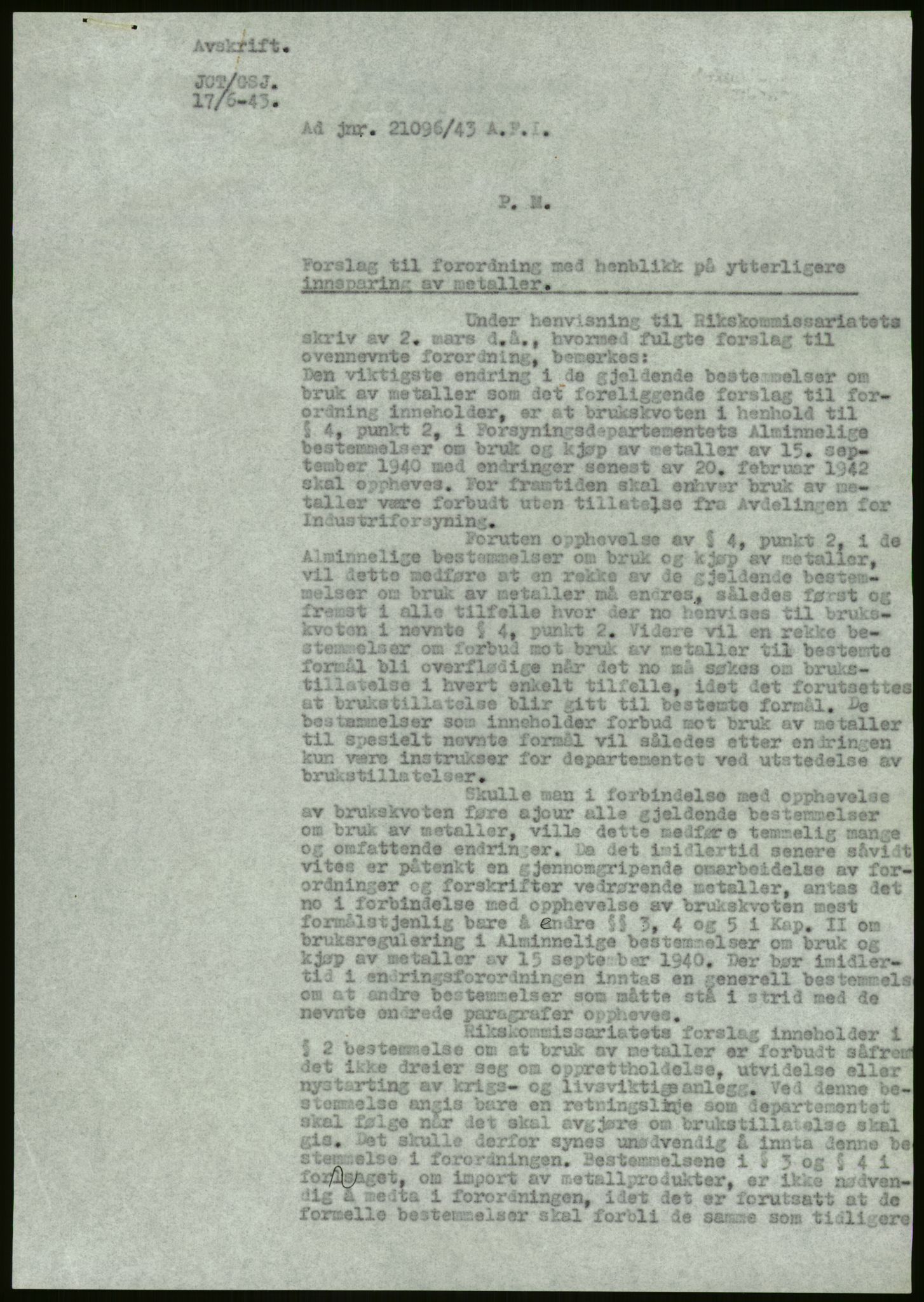 Direktoratet for industriforsyning, Sekretariatet, AV/RA-S-4153/D/Df/L0054: 9. Metallkontoret, 1940-1945, p. 37