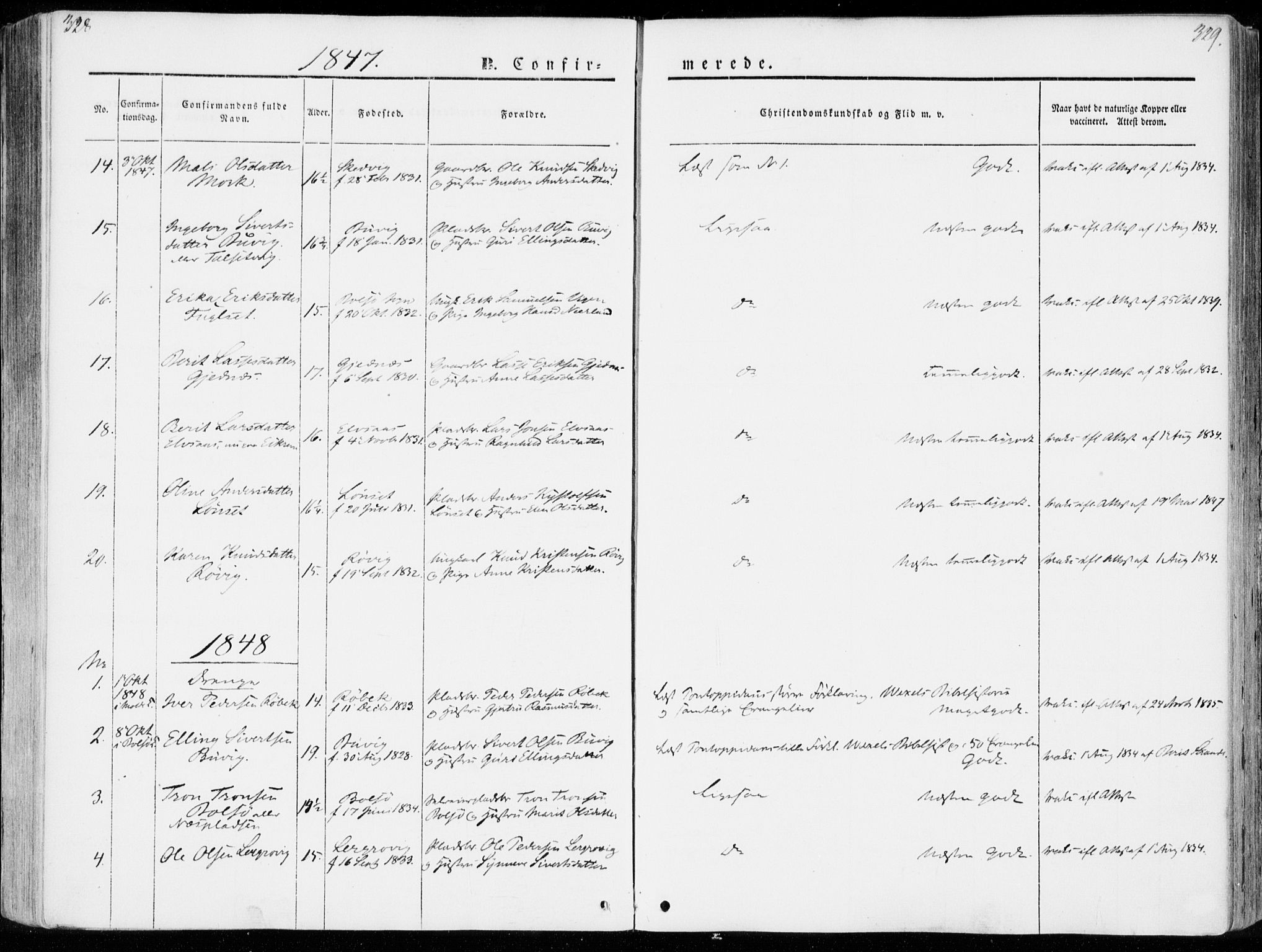 Ministerialprotokoller, klokkerbøker og fødselsregistre - Møre og Romsdal, SAT/A-1454/555/L0653: Parish register (official) no. 555A04, 1843-1869, p. 328-329