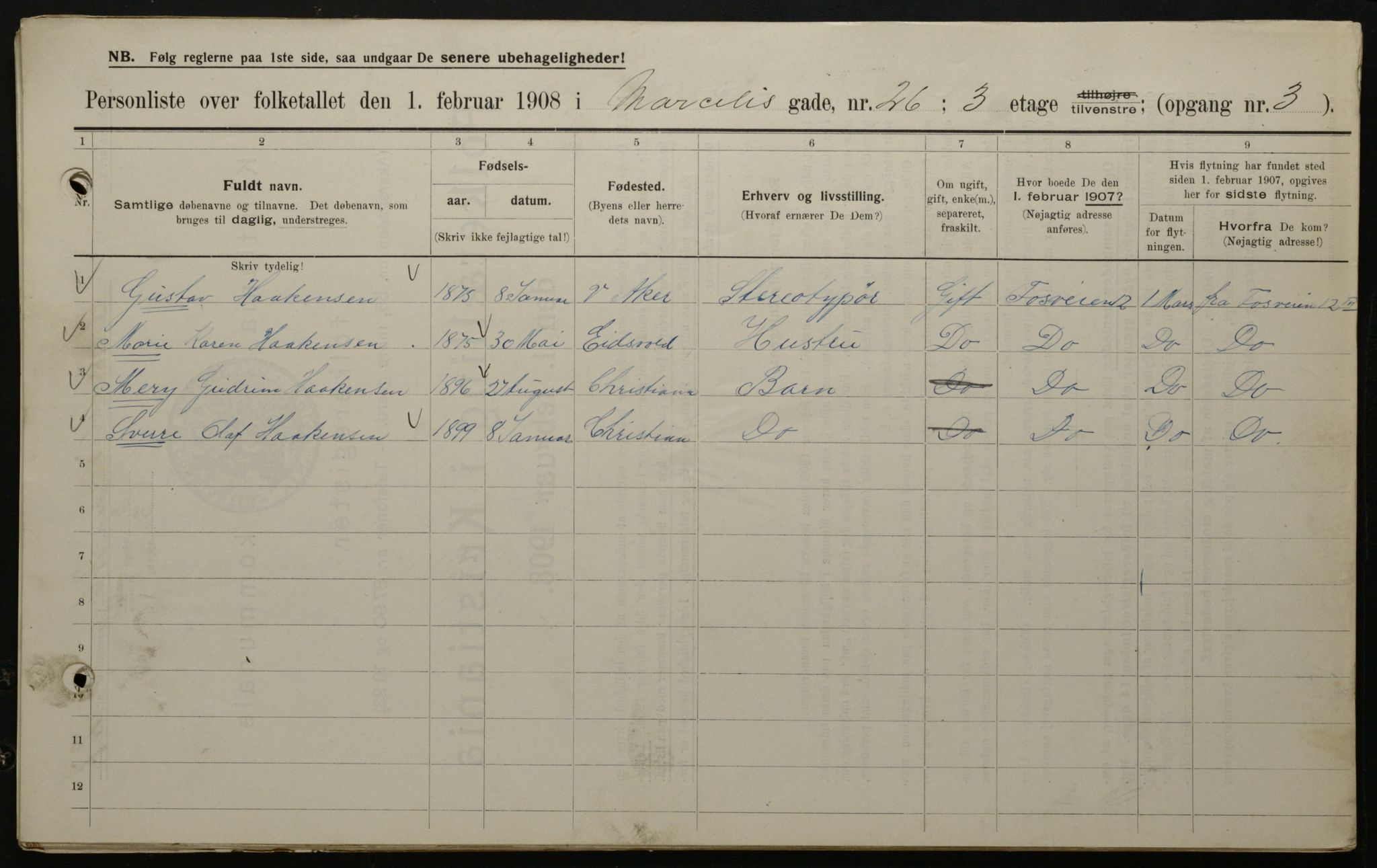 OBA, Municipal Census 1908 for Kristiania, 1908, p. 57798