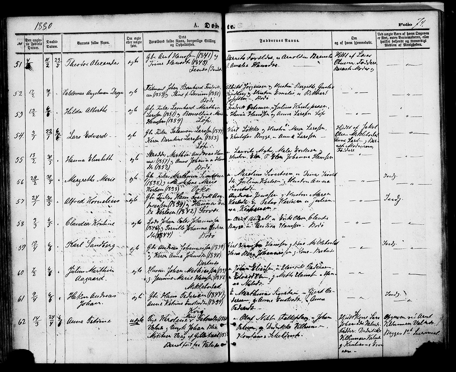 Ministerialprotokoller, klokkerbøker og fødselsregistre - Nordland, AV/SAT-A-1459/801/L0009: Parish register (official) no. 801A09, 1876-1883, p. 74