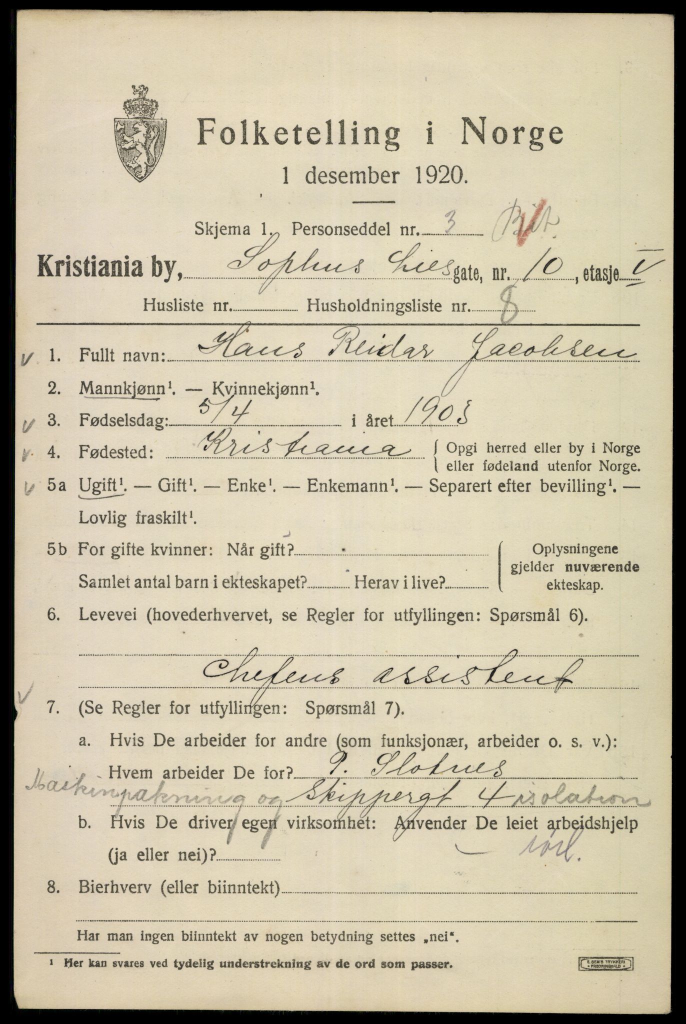 SAO, 1920 census for Kristiania, 1920, p. 528453