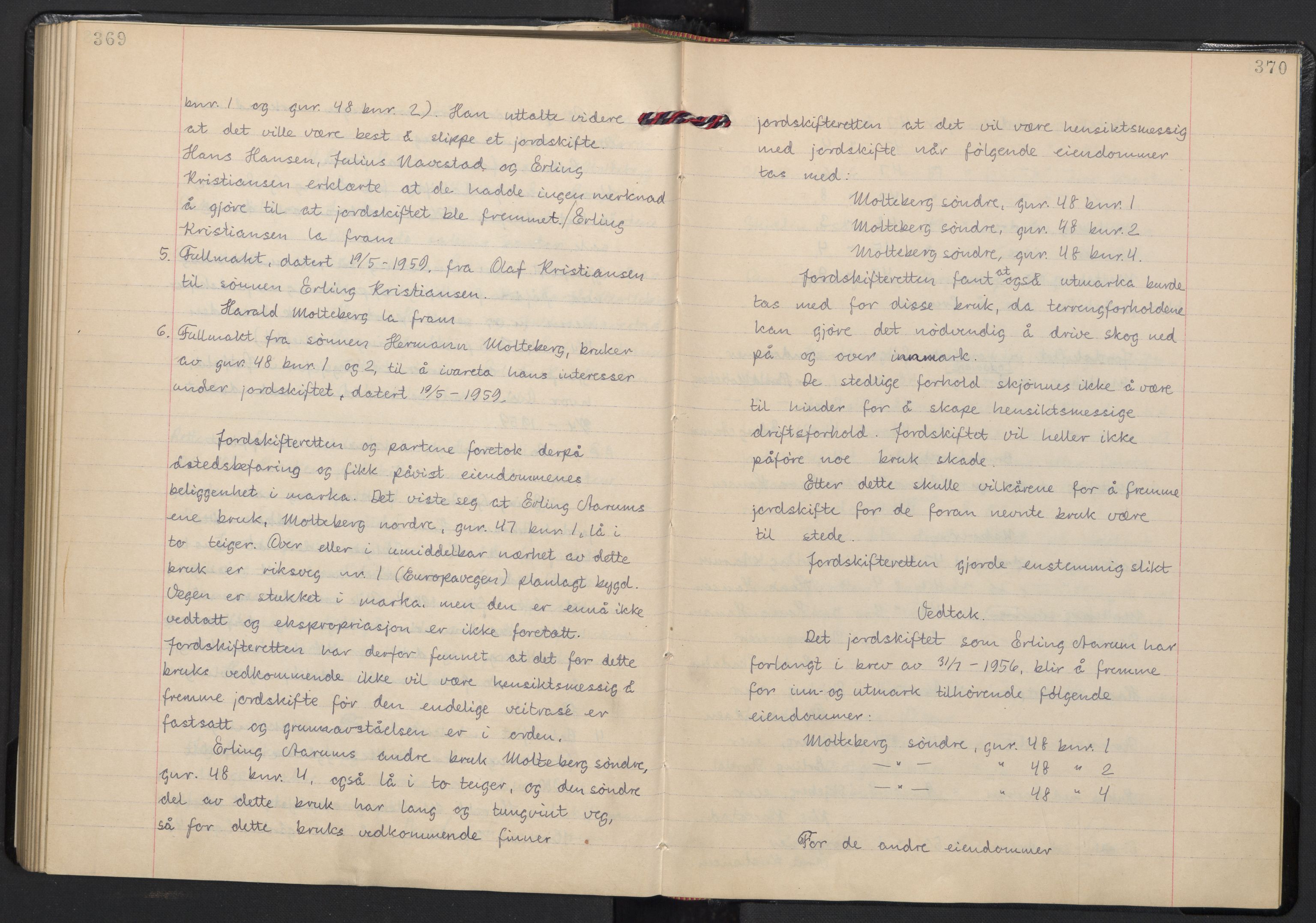 Østfold jordskifterett, AV/SAO-A-10240/F/Fc/L0011: Forhandlingsprotokoller, 1956-1961, p. 369-370