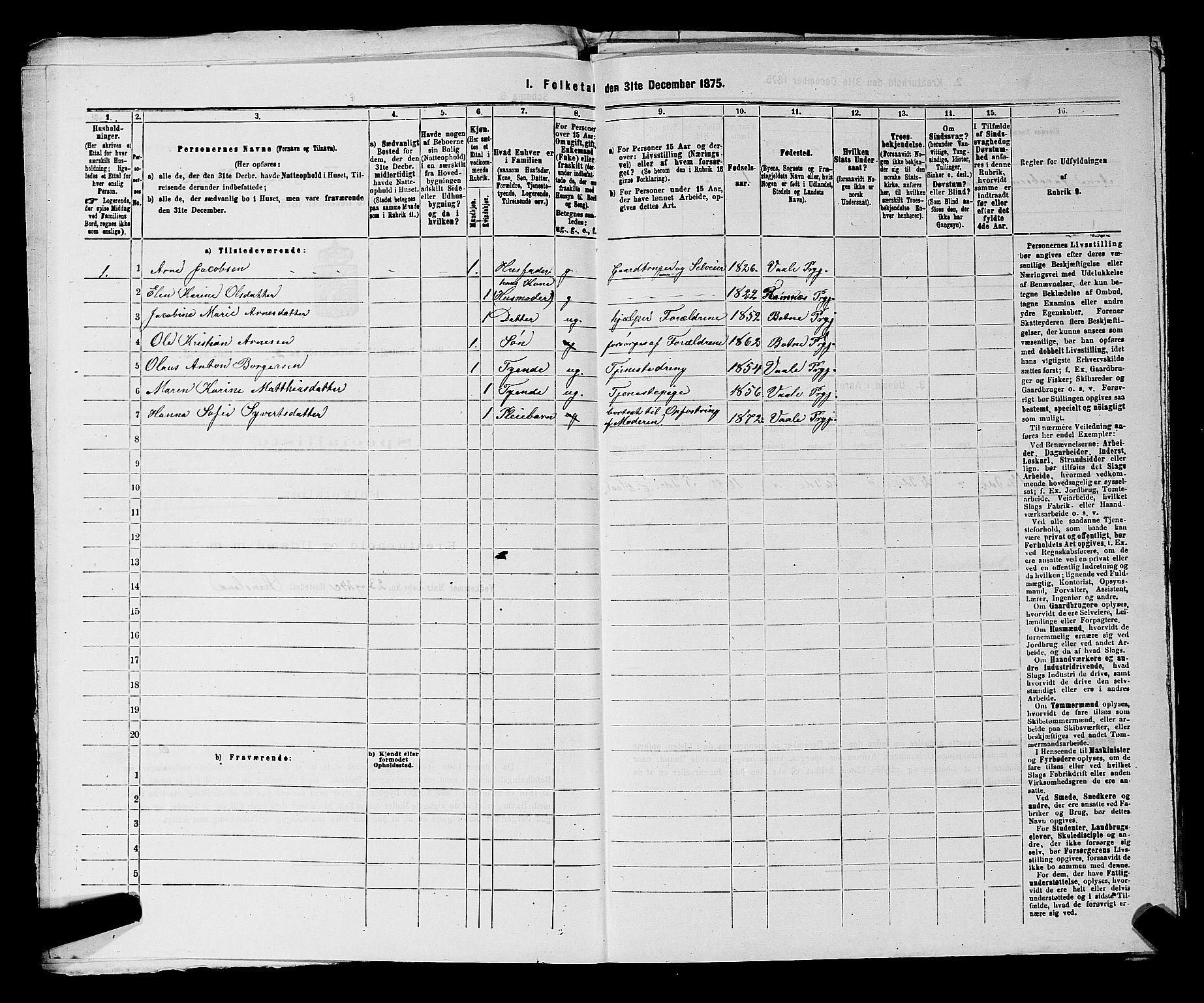 SAKO, 1875 census for 0715P Botne, 1875, p. 162