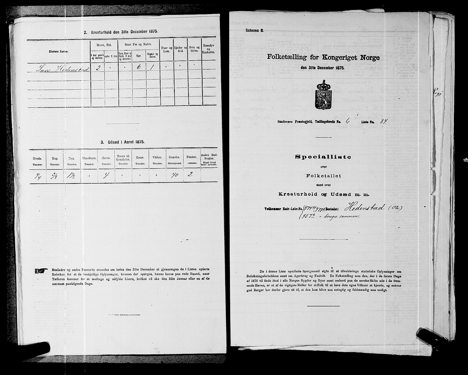 SAKO, 1875 census for 0629P Sandsvær, 1875, p. 1283