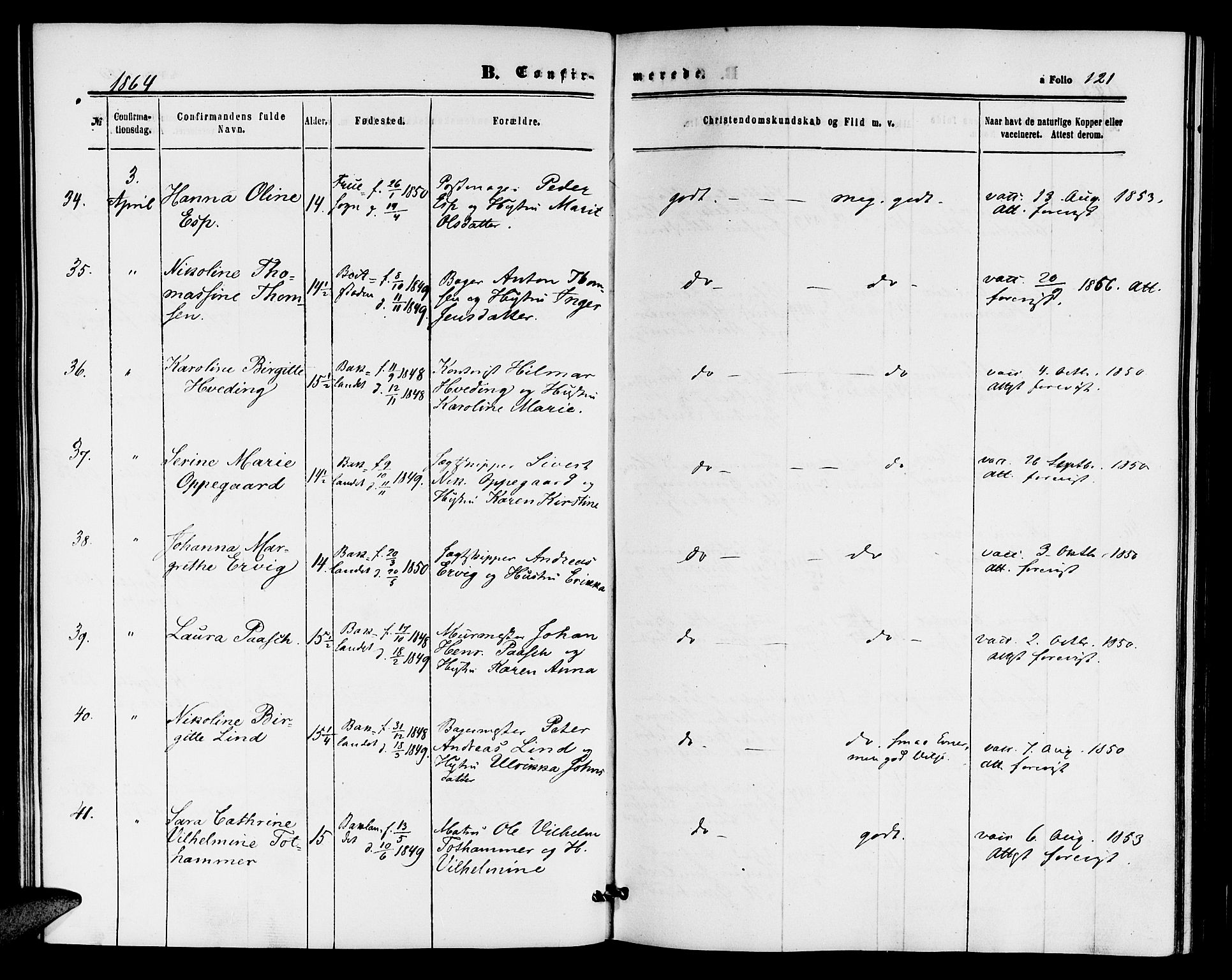 Ministerialprotokoller, klokkerbøker og fødselsregistre - Sør-Trøndelag, AV/SAT-A-1456/604/L0185: Parish register (official) no. 604A06, 1861-1865, p. 121