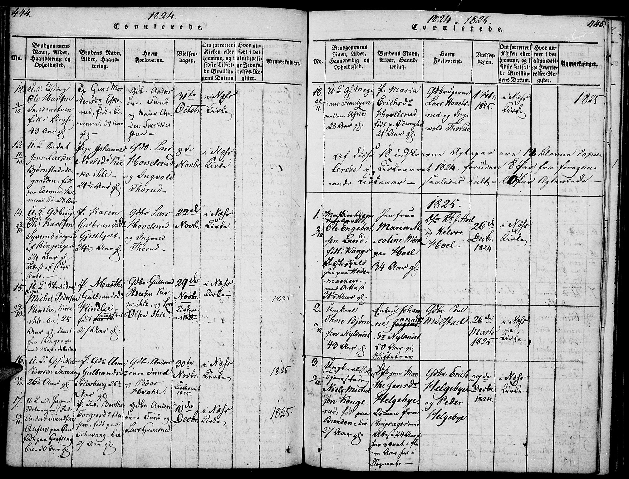 Nes prestekontor, Hedmark, SAH/PREST-020/K/Ka/L0002: Parish register (official) no. 2, 1813-1827, p. 444-445