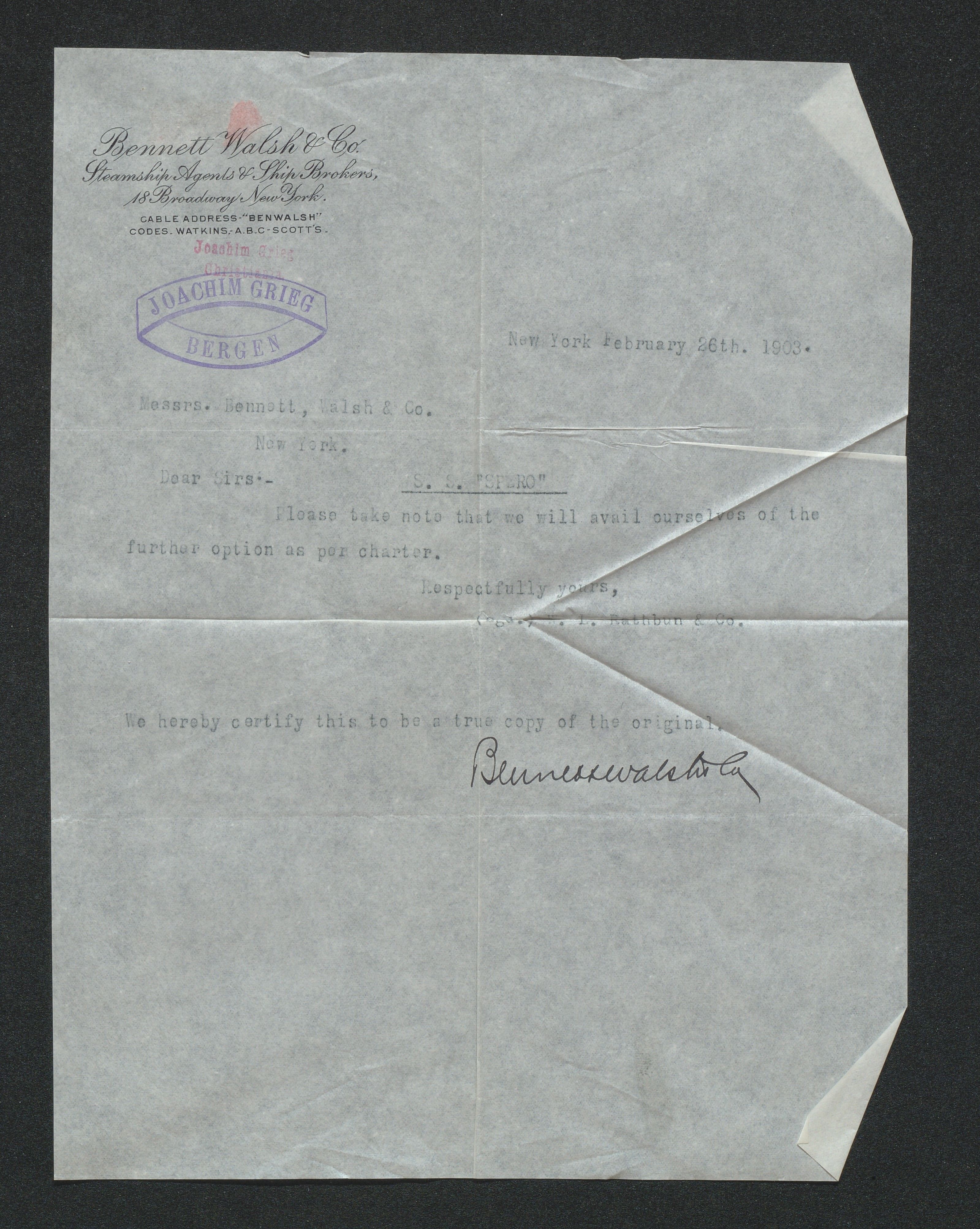 Arendals Dampskibsselskab (ADS), AAKS/PA-1716/1/15/L0018: Skipspapirer D/S Spero, 1898-1904