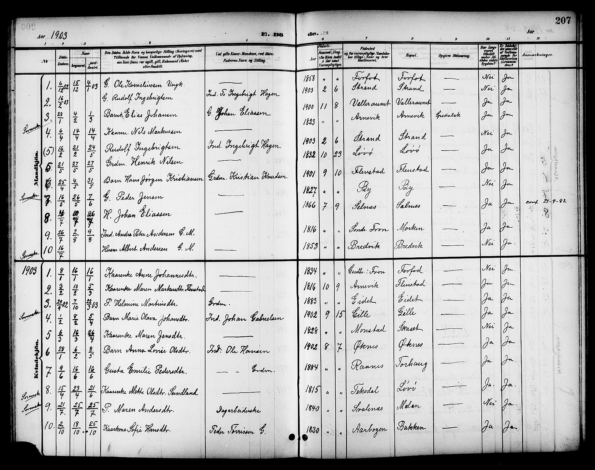 Ministerialprotokoller, klokkerbøker og fødselsregistre - Sør-Trøndelag, SAT/A-1456/655/L0688: Parish register (copy) no. 655C04, 1899-1922, p. 207
