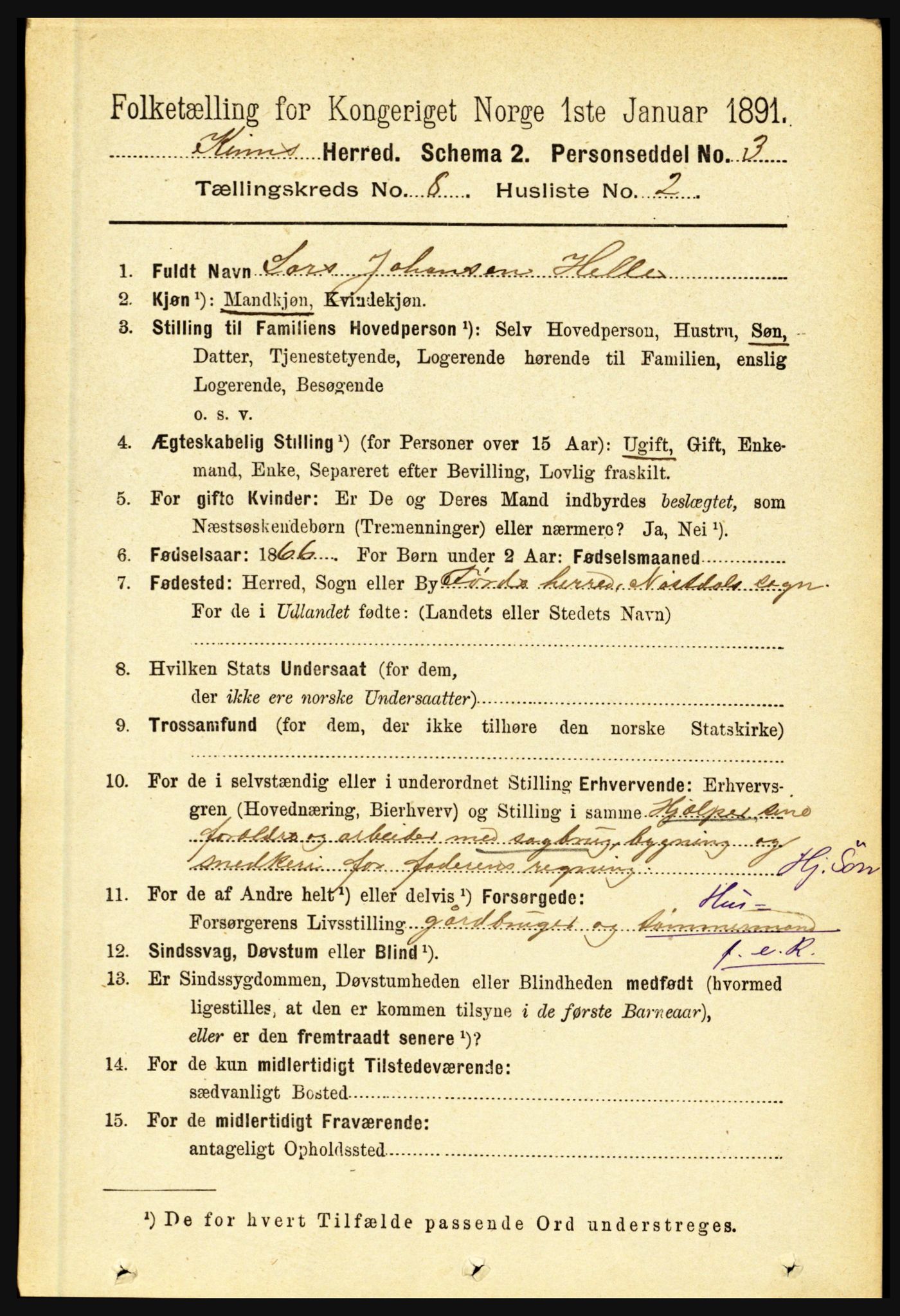 RA, 1891 census for 1437 Kinn, 1891, p. 3115
