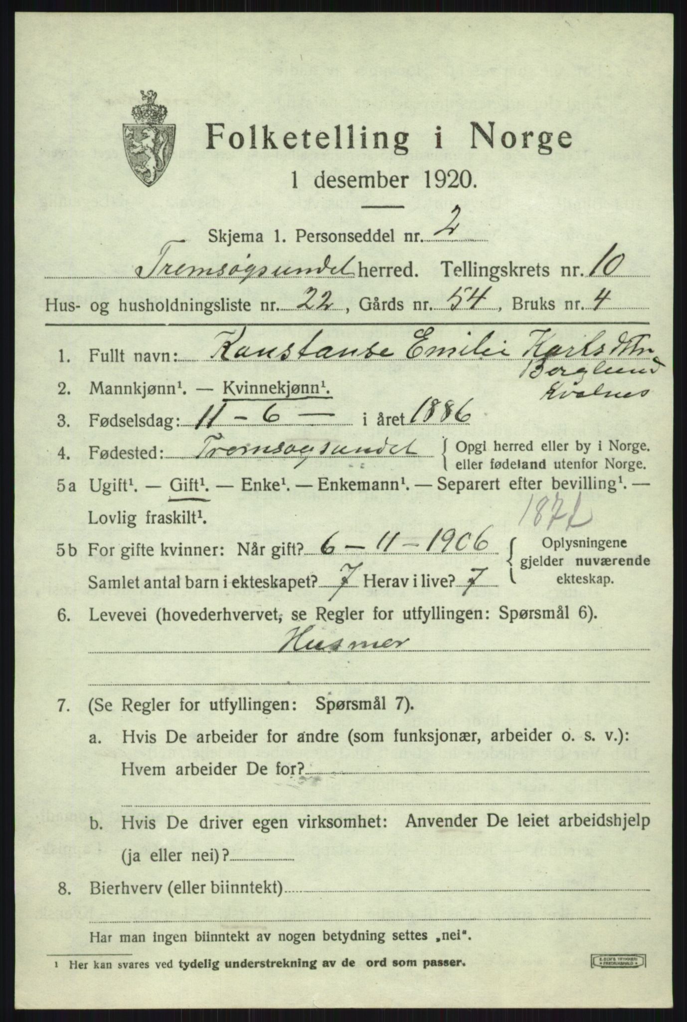 SATØ, 1920 census for Tromsøysund, 1920, p. 7226