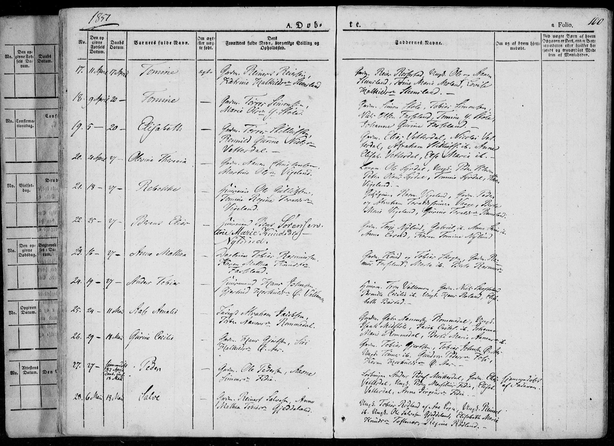 Sør-Audnedal sokneprestkontor, AV/SAK-1111-0039/F/Fa/Fab/L0006: Parish register (official) no. A 6, 1829-1855, p. 100