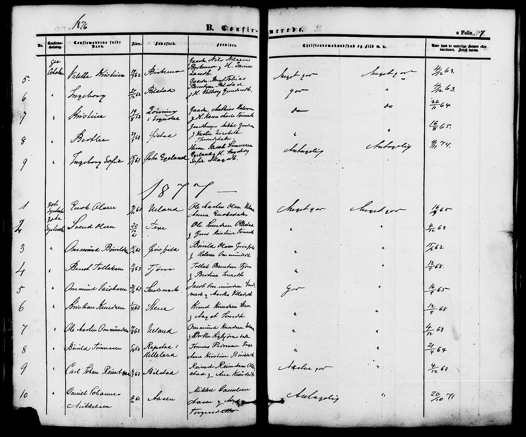 Lund sokneprestkontor, AV/SAST-A-101809/S06/L0010: Parish register (official) no. A 9, 1854-1886, p. 207