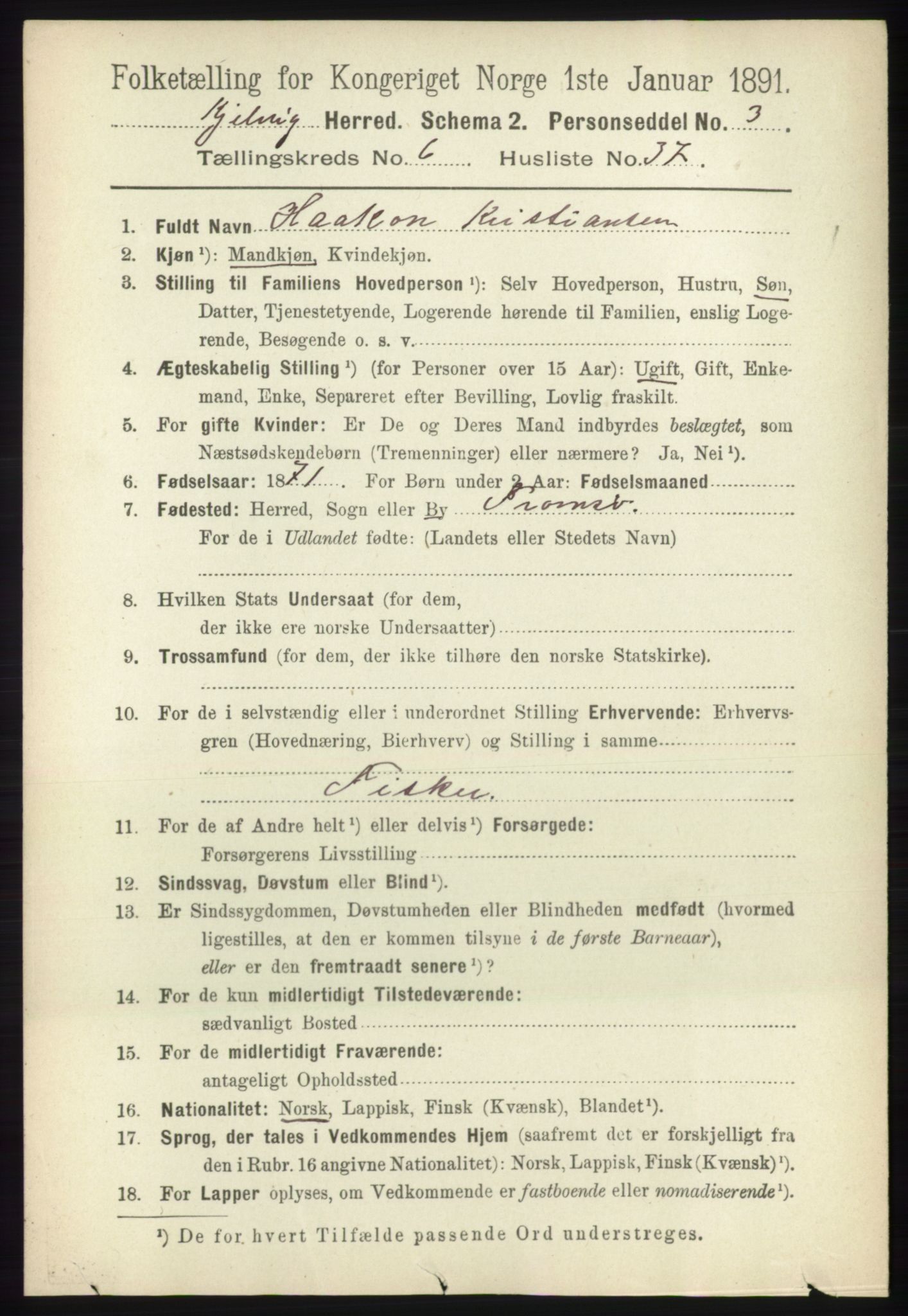 RA, 1891 census for 2019 Kjelvik, 1891, p. 840