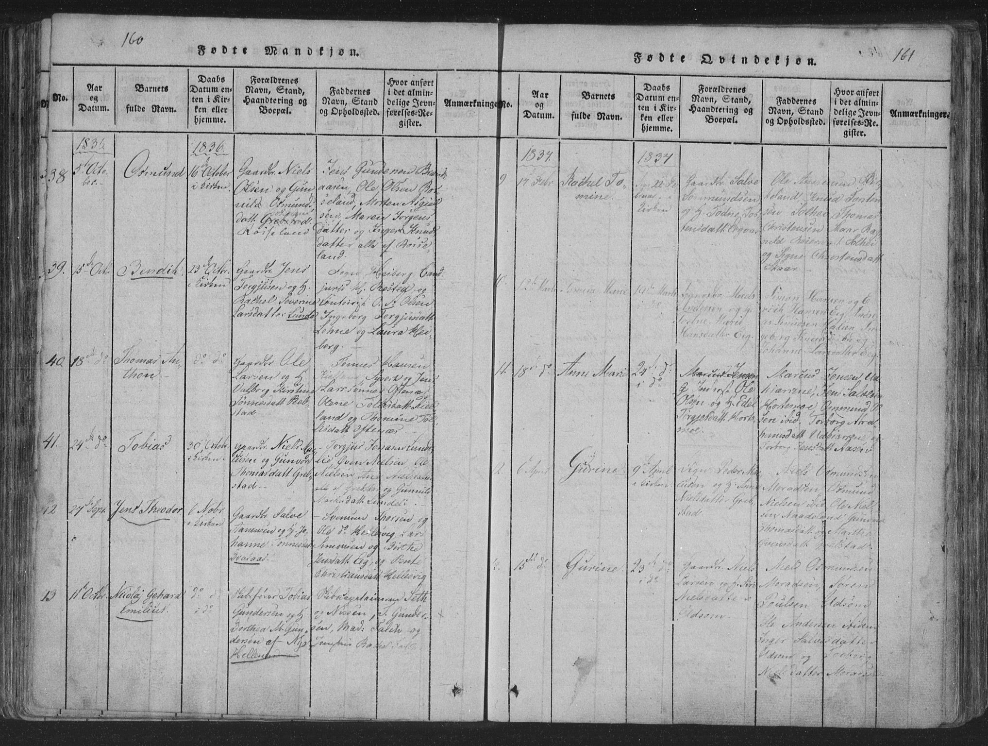 Søgne sokneprestkontor, AV/SAK-1111-0037/F/Fa/Fab/L0008: Parish register (official) no. A 8, 1821-1838, p. 160-161