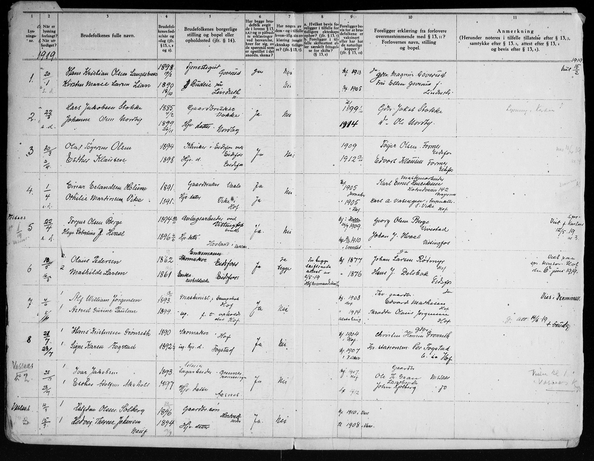 Hof kirkebøker, AV/SAKO-A-64/H/Ha/L0001: Banns register no. 1, 1919-1957