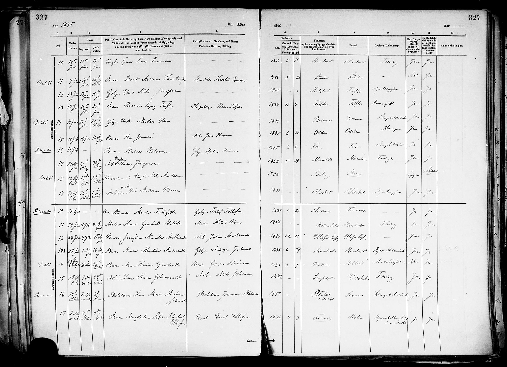 Holla kirkebøker, SAKO/A-272/F/Fa/L0008: Parish register (official) no. 8, 1882-1897, p. 327