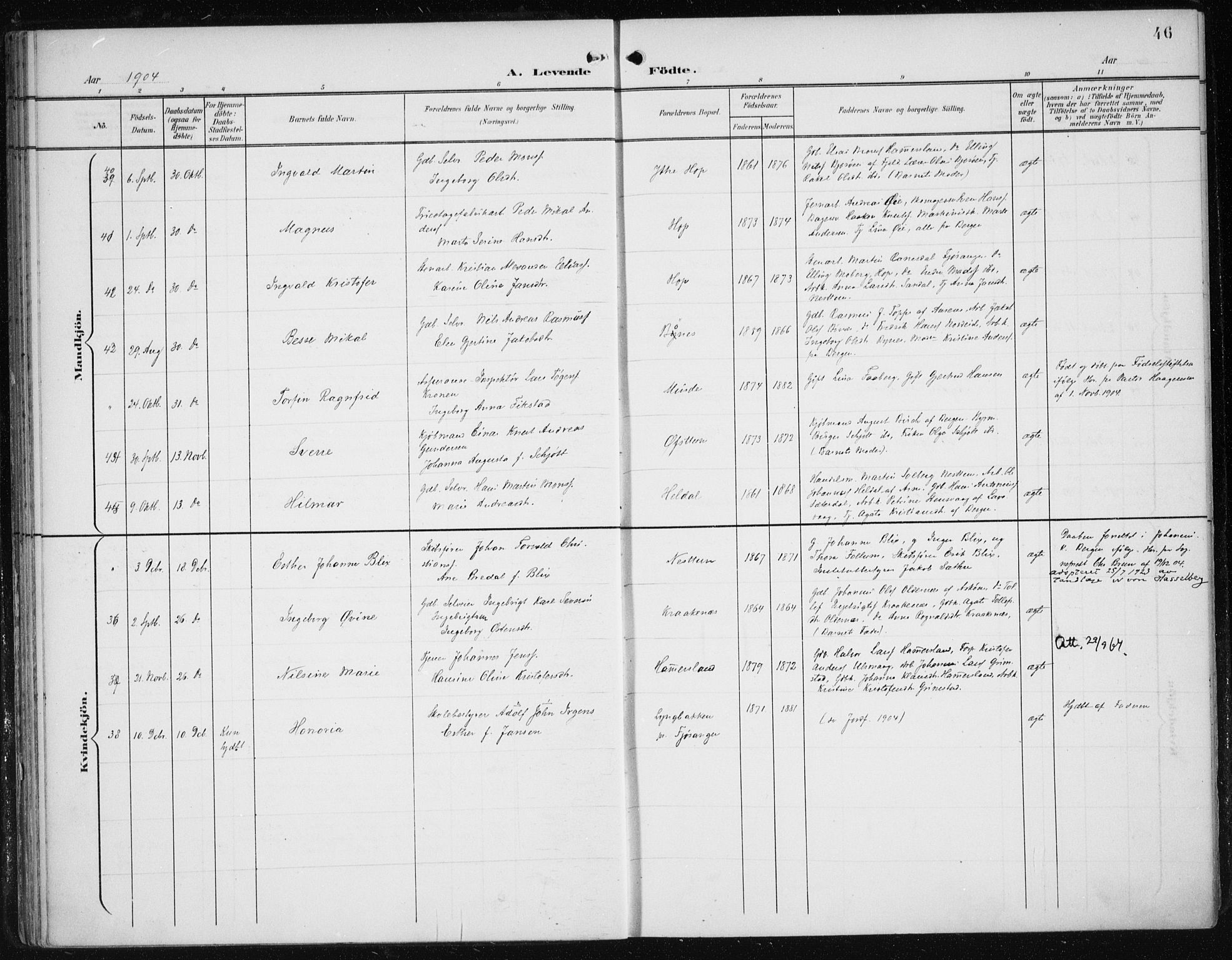 Fana Sokneprestembete, AV/SAB-A-75101/H/Haa/Haai/L0003: Parish register (official) no. I 3, 1900-1912, p. 46