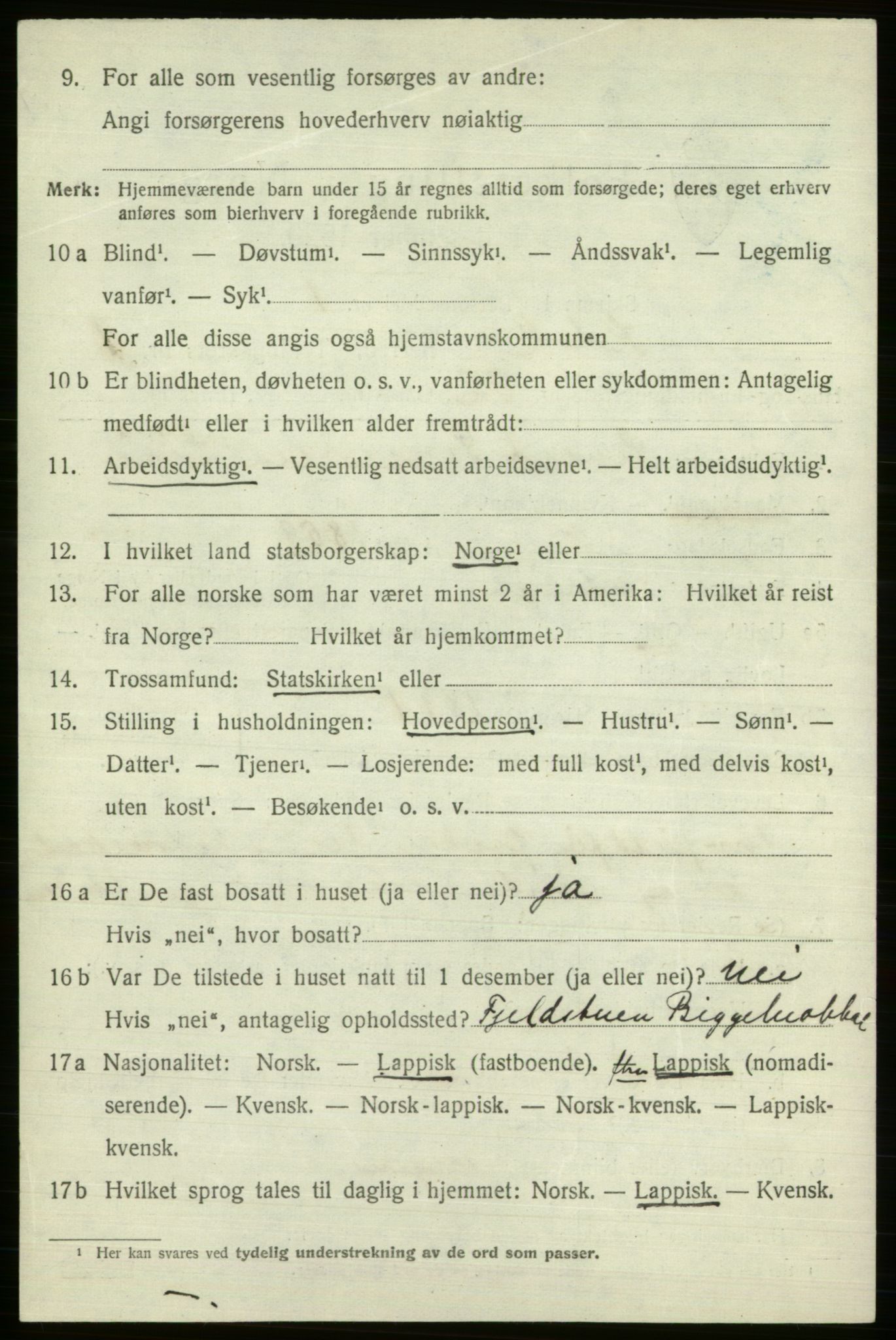 SATØ, 1920 census for Kautokeino, 1920, p. 828